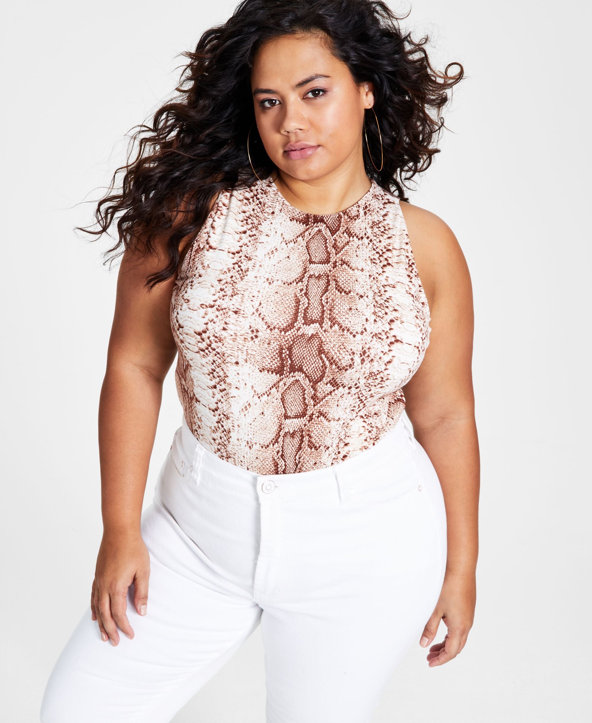 Bar III Modern Plus Size Python Print Bodysuit