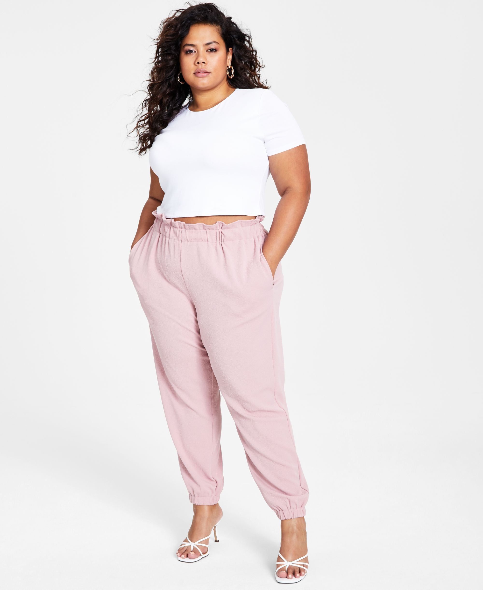 Bar III Modern Plus Size Paperbag Waist Jogger Signature Pants