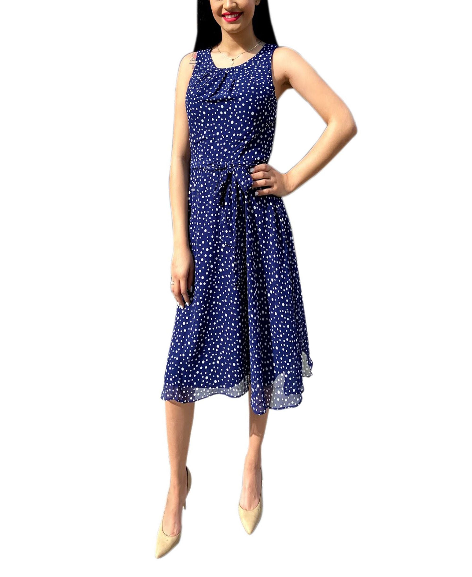 Petite Sleeveless Chiffon Belted Dress