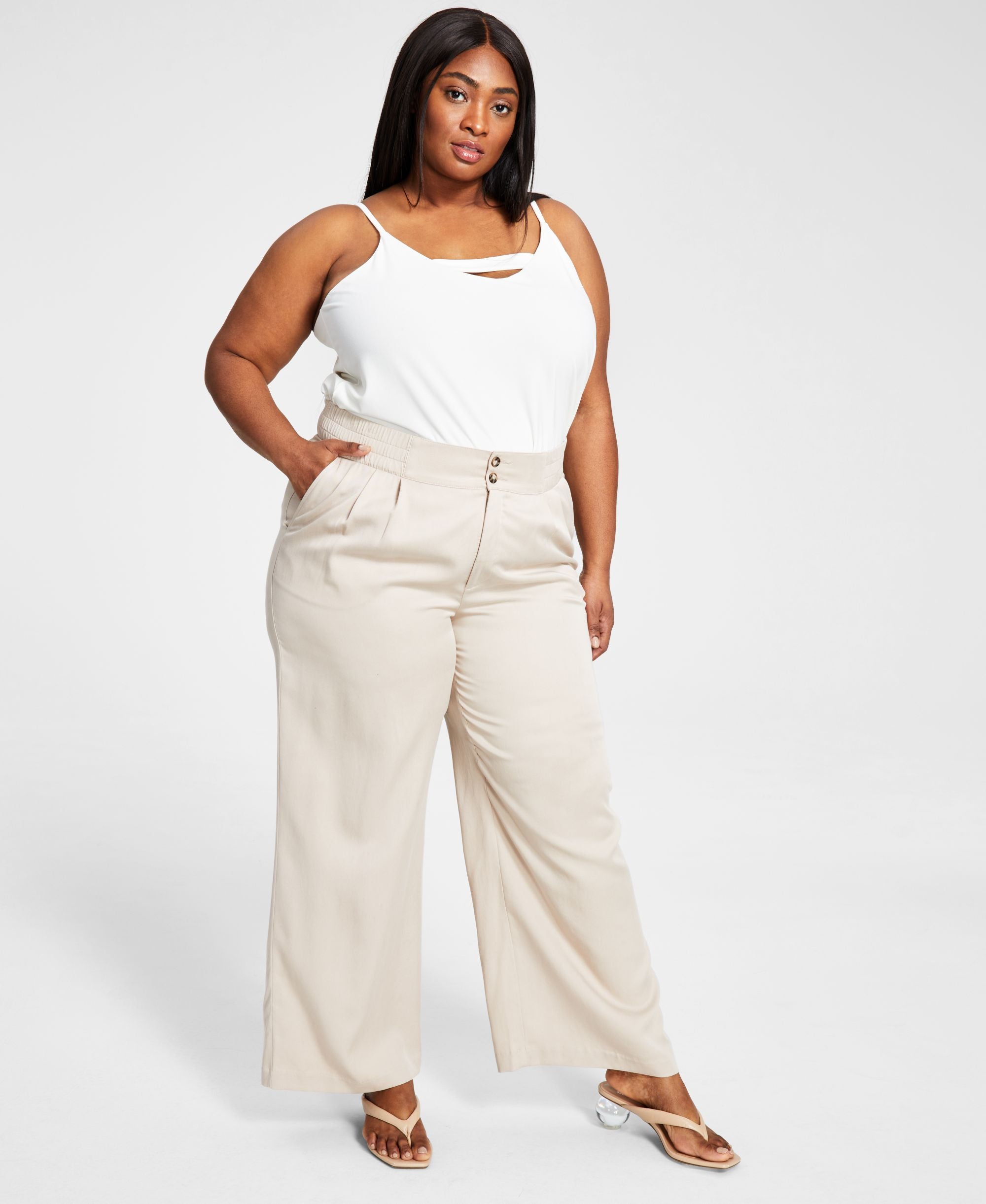 Bar III Plus Size Pleated Twill Wide-Leg Signature Pants