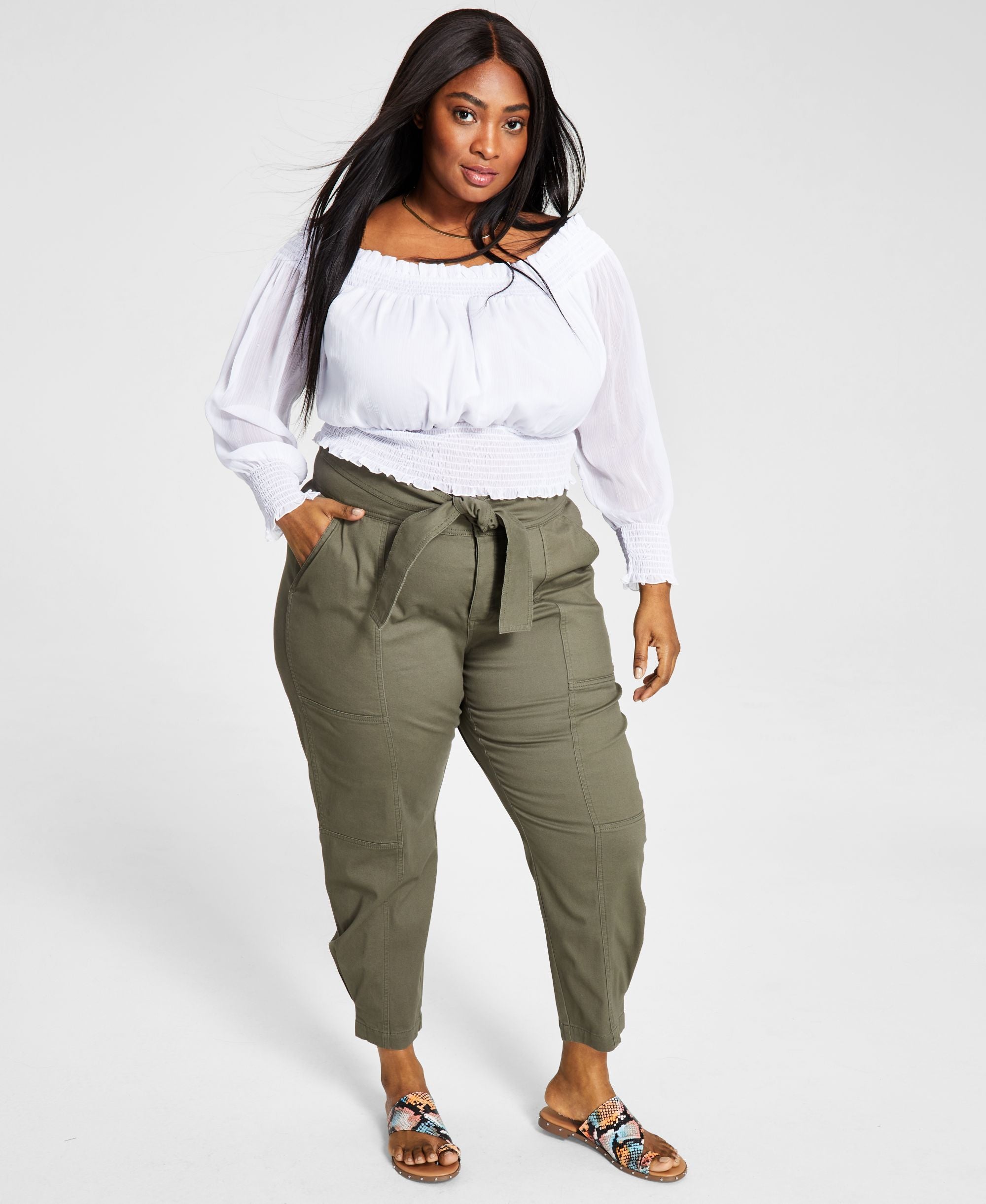 Bar III Modern Plus Size Tie Front Tapered Leg Signature Pants