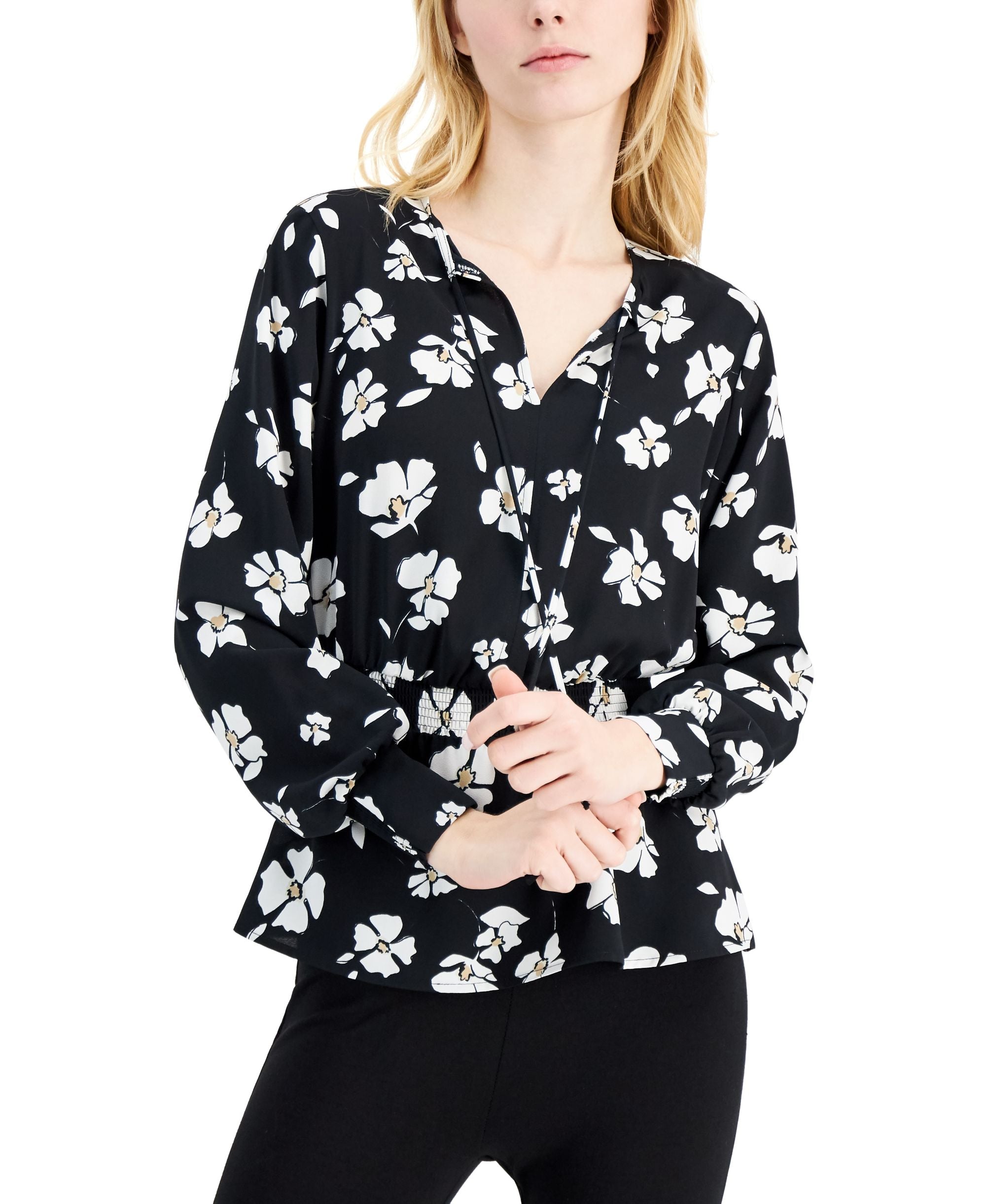 Alfani Smocked Peplum Premium Top