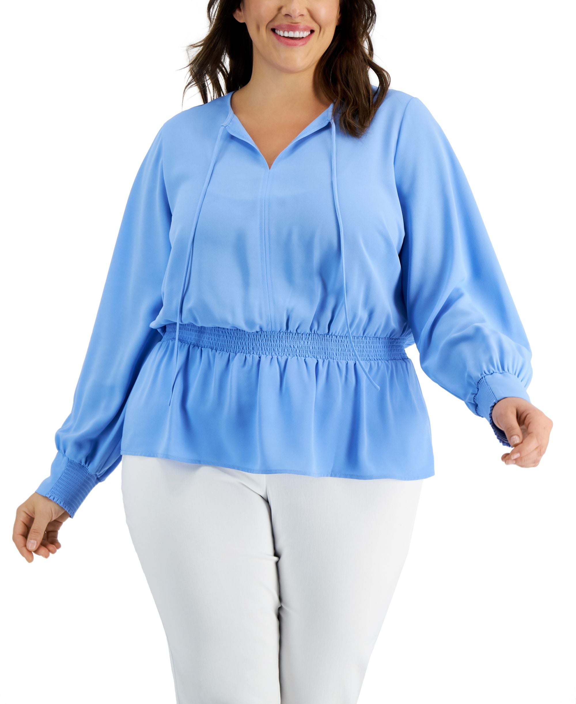 Alfani Plus Size Smocked Peplum Premium Top