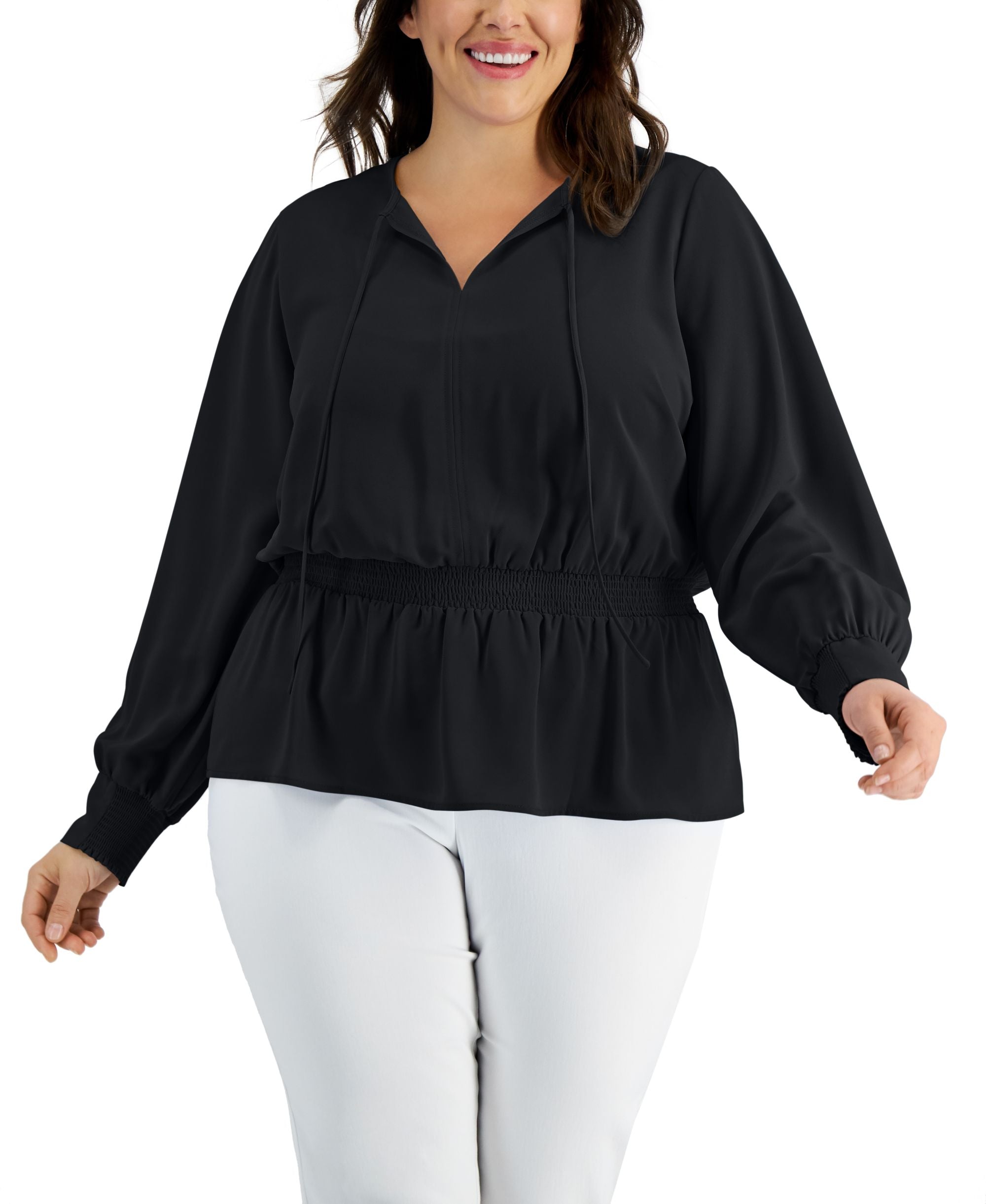 Alfani Plus Size Smocked Peplum Premium Top