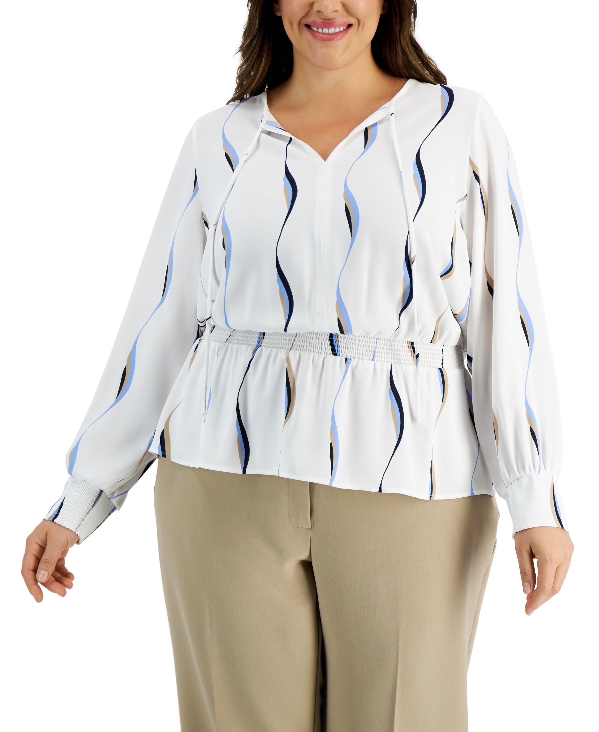 Alfani Plus Size Smocked Peplum Premium Top