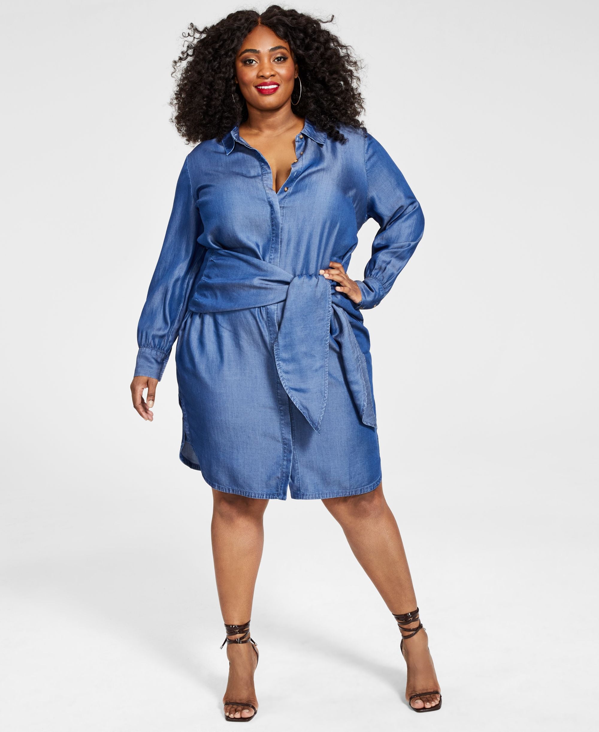 Nina Parker Modern Plus Size Tie-Waist Shirtdress