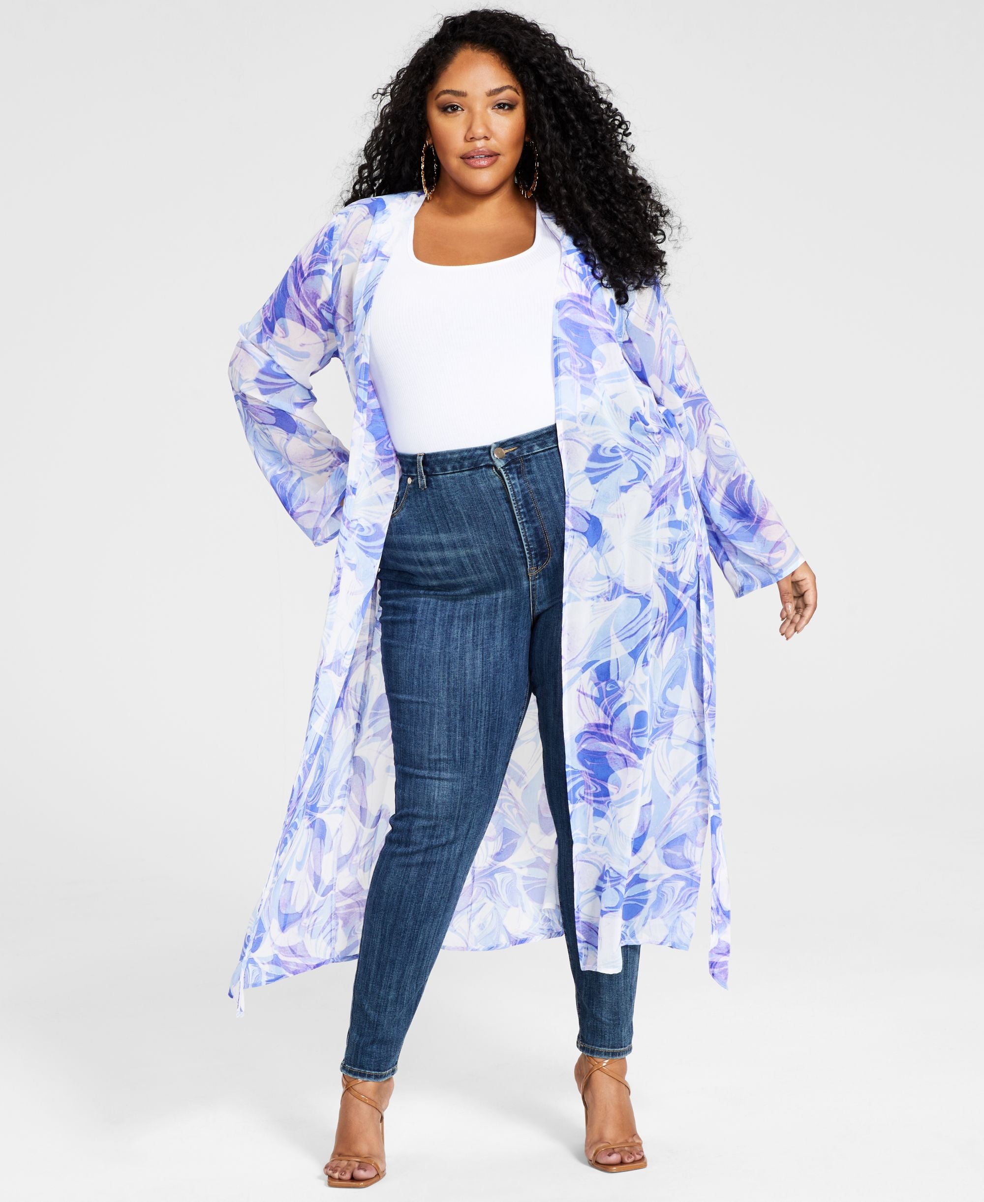 Nina Parker Modern Plus Size Printed Chiffon Duster