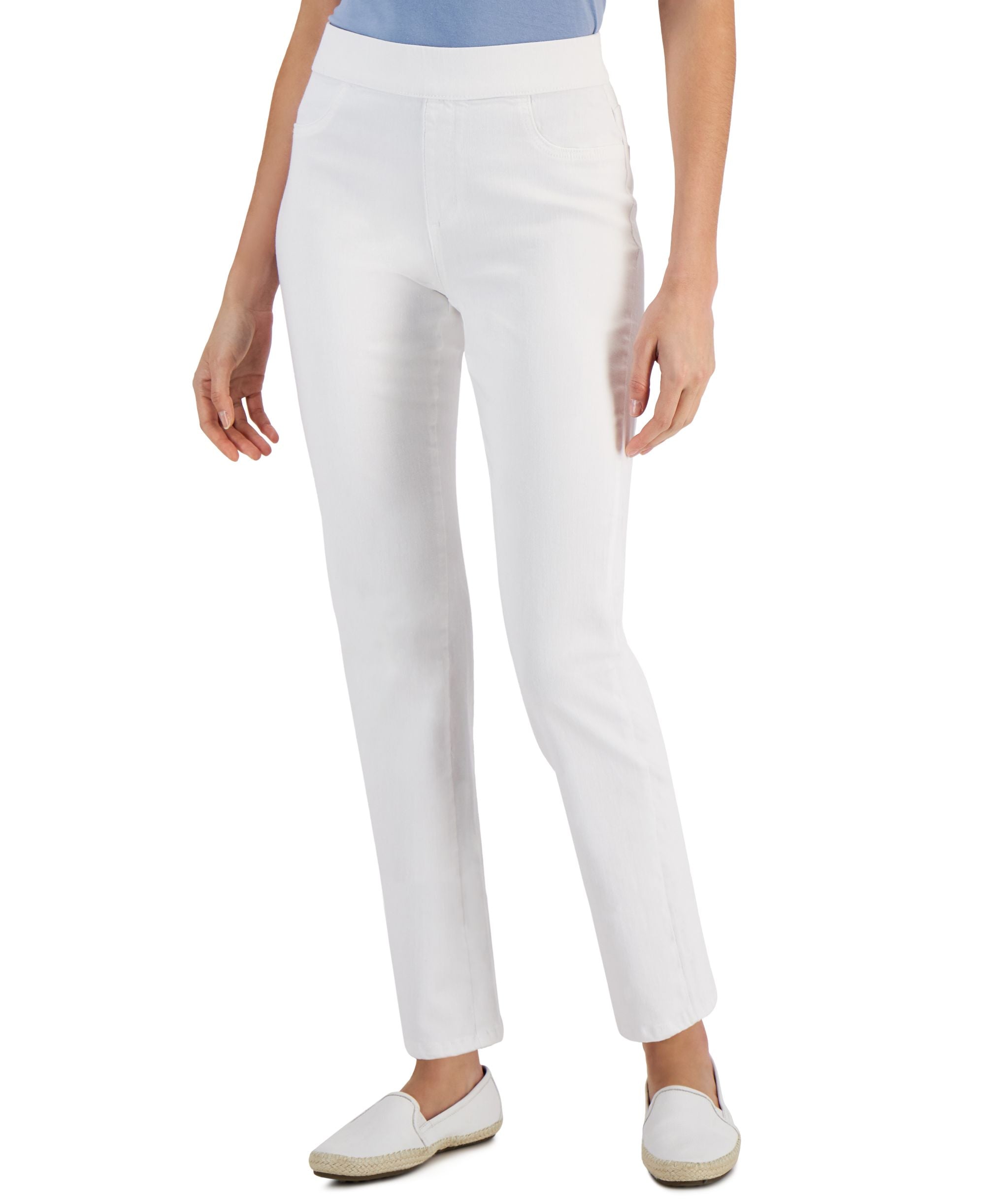 Karen Scott Womens Comfort-Waist White Denim Signature Pants