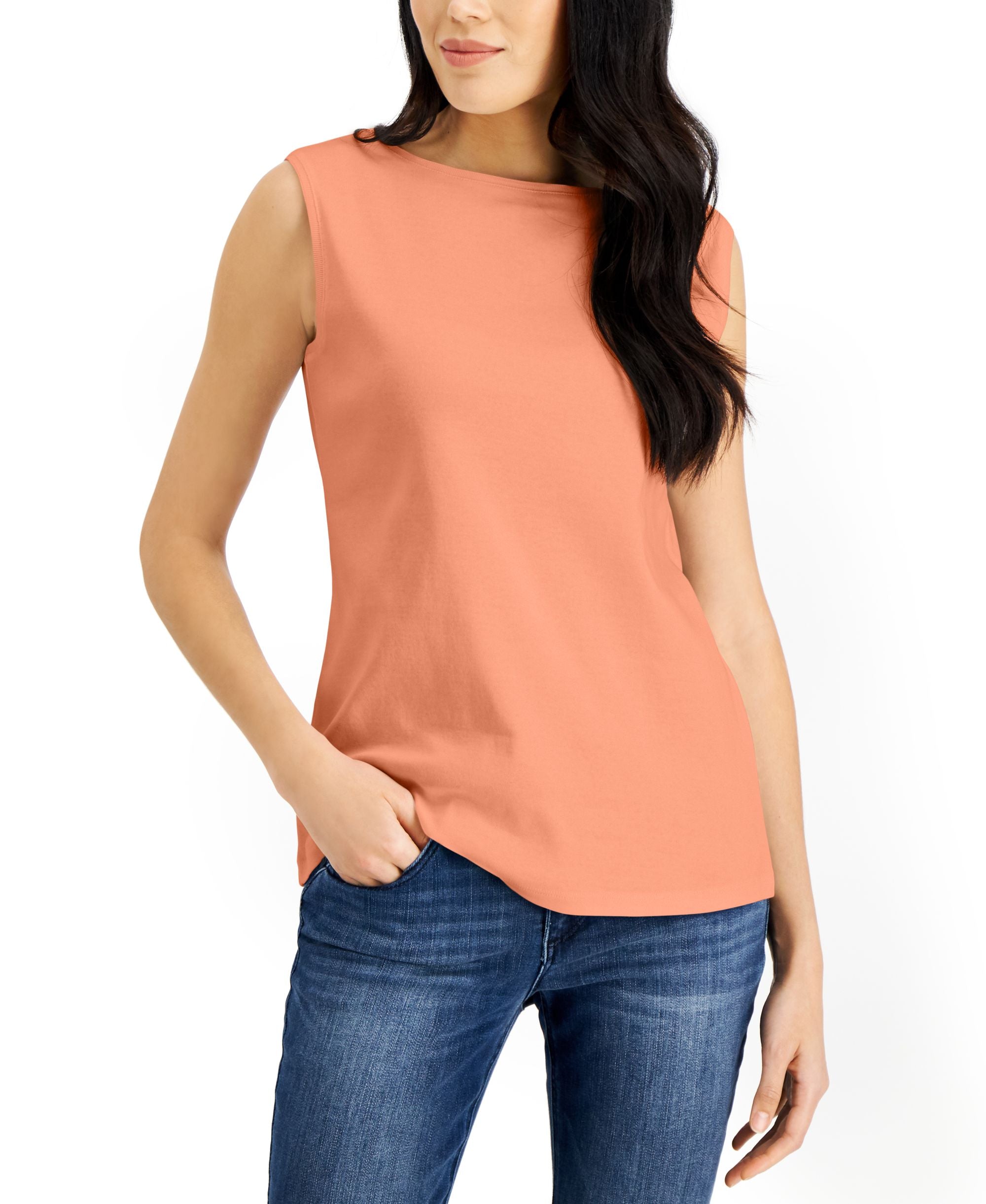 Karen Scott Cotton Boat Neck Tank Premium Top