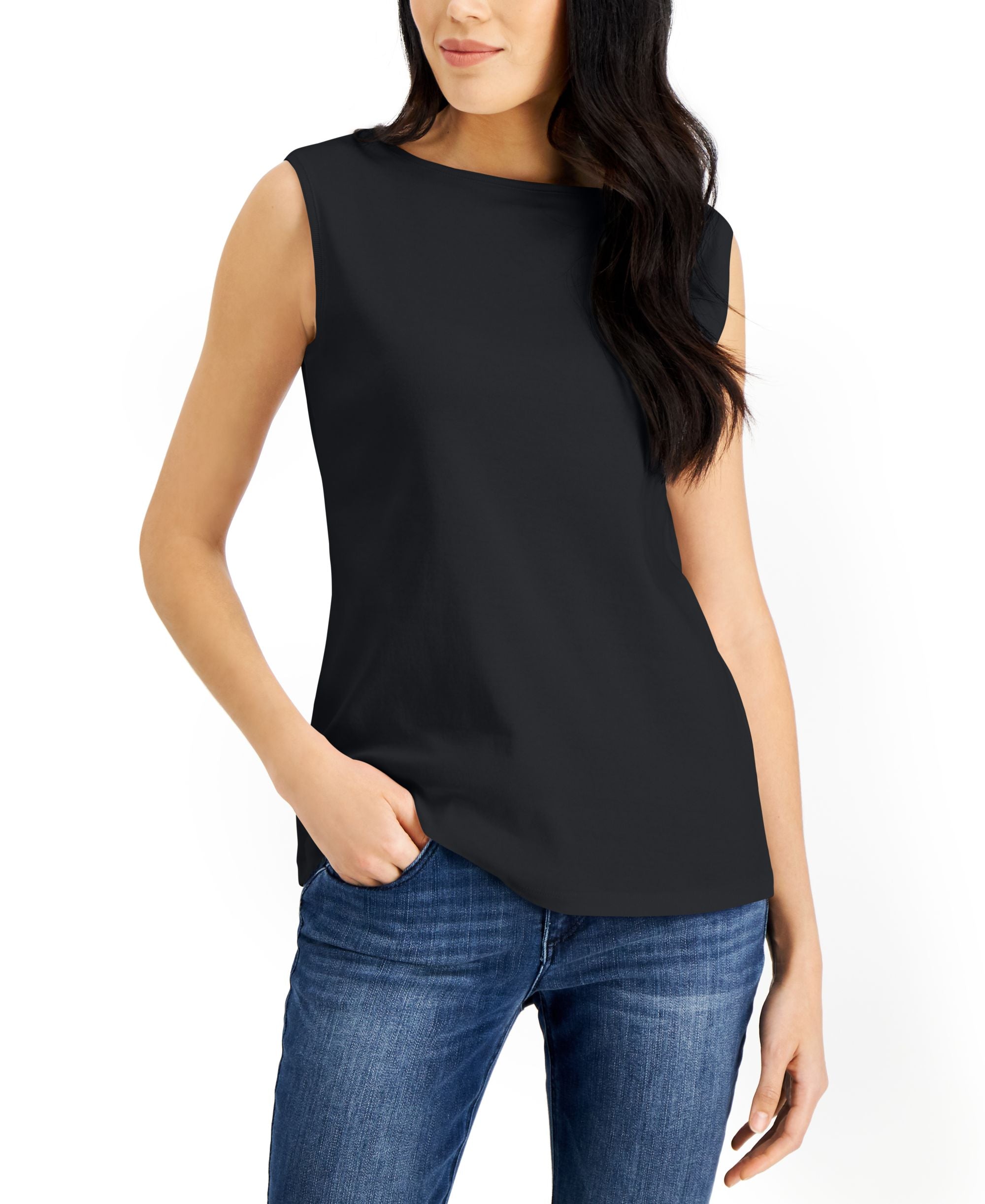 Karen Scott Cotton Boat Neck Tank Premium Top