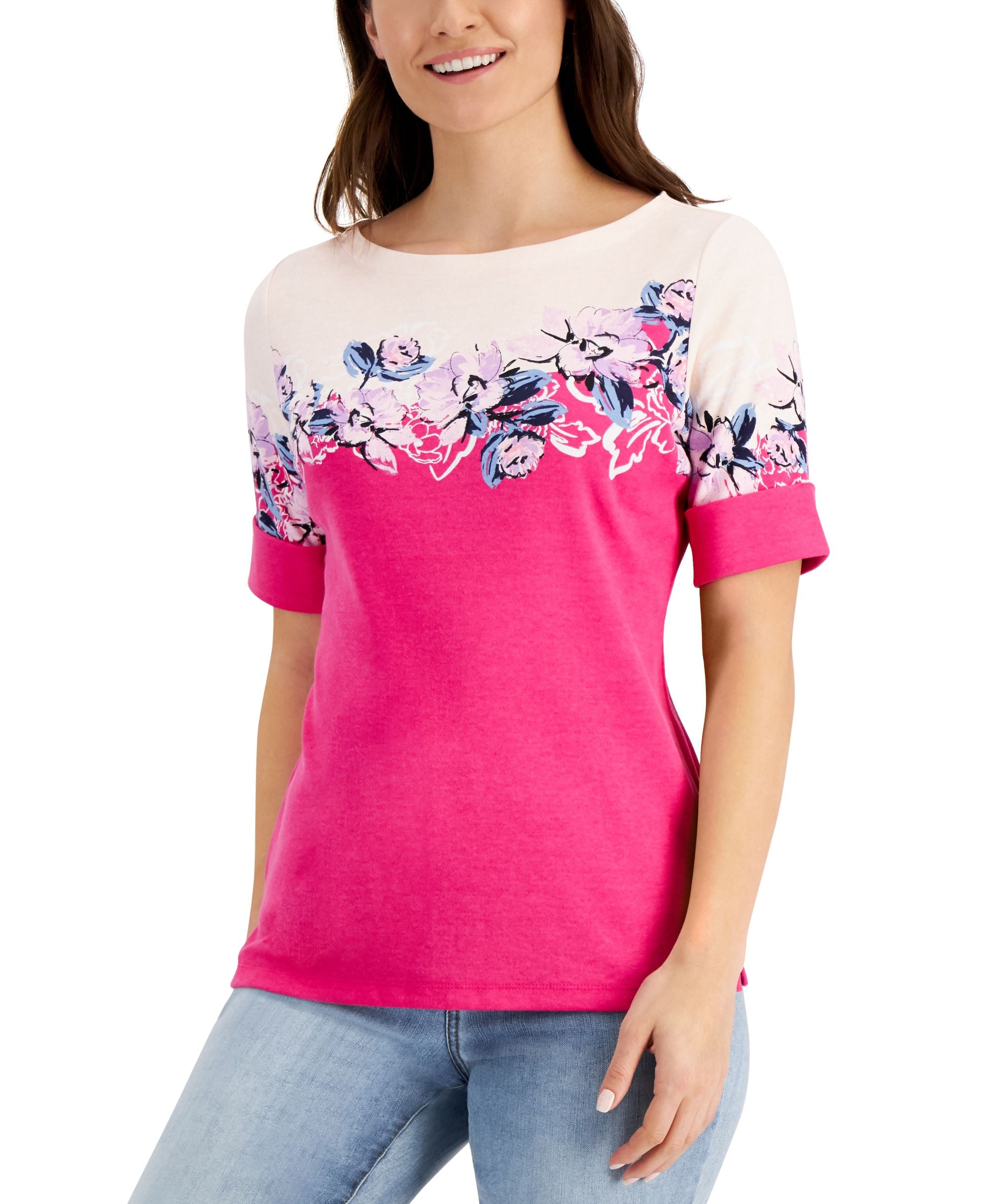 Karen Scott Petite Floral Print Premium Top