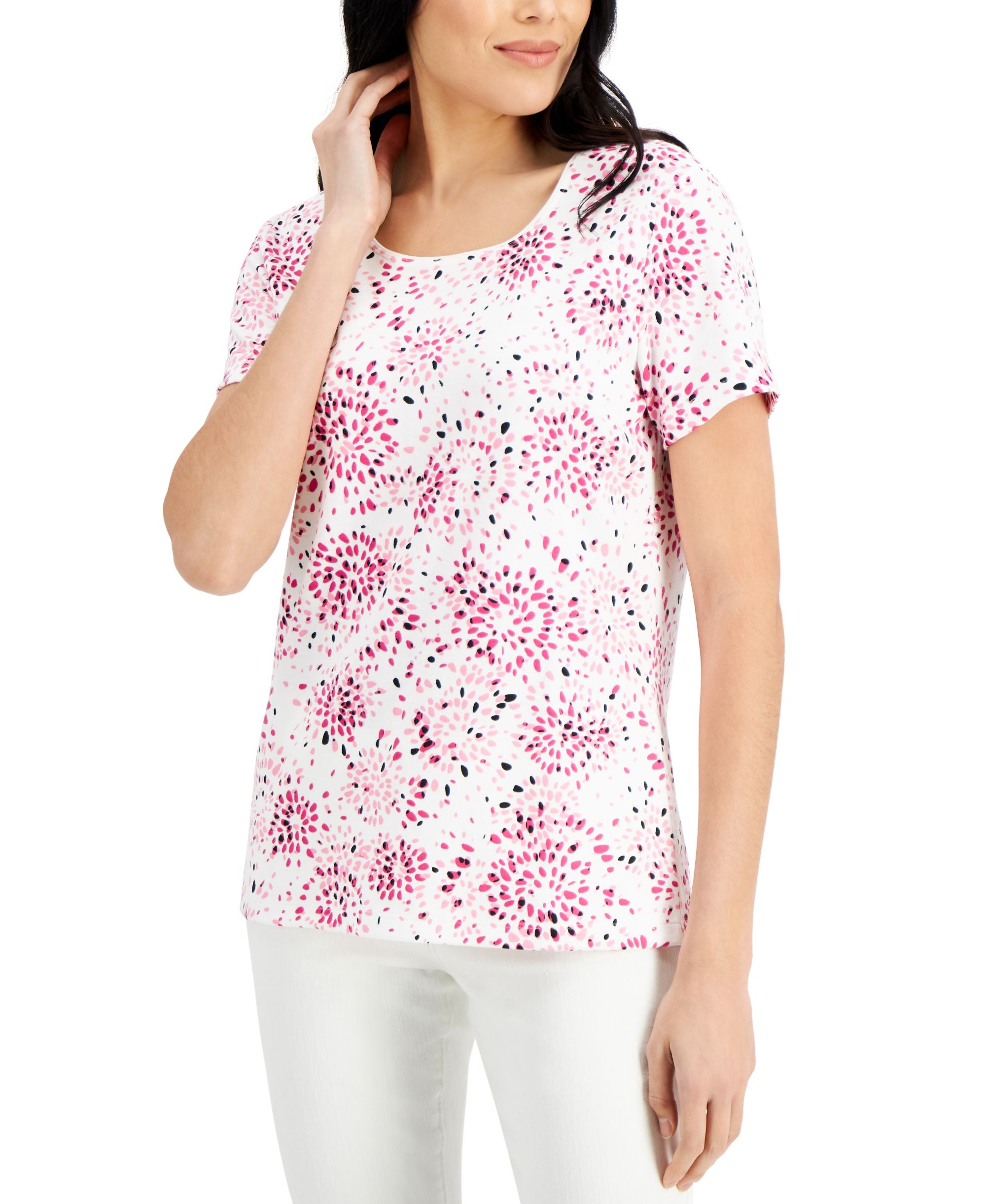 Karen Scott Petite Printed Scoop Neck T-Modern Shirt