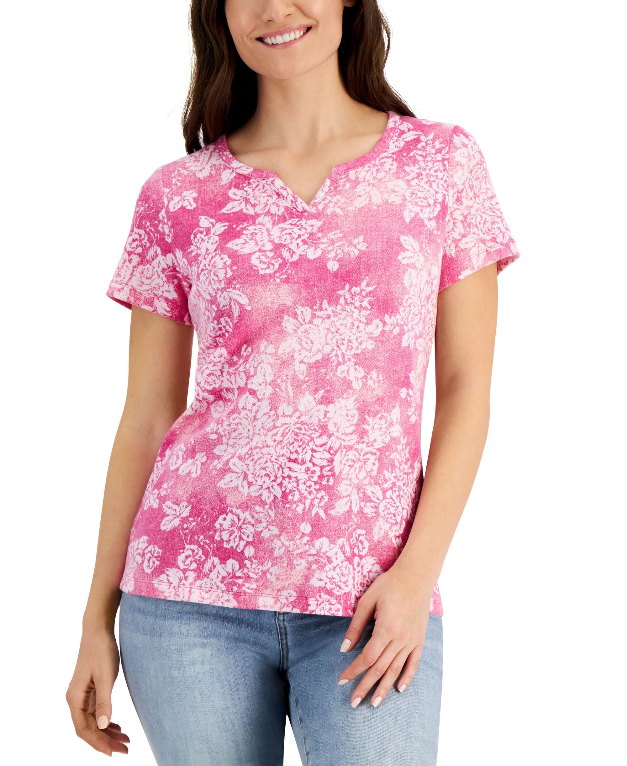 Karen Scott Denim Mask Split Neck Premium Top