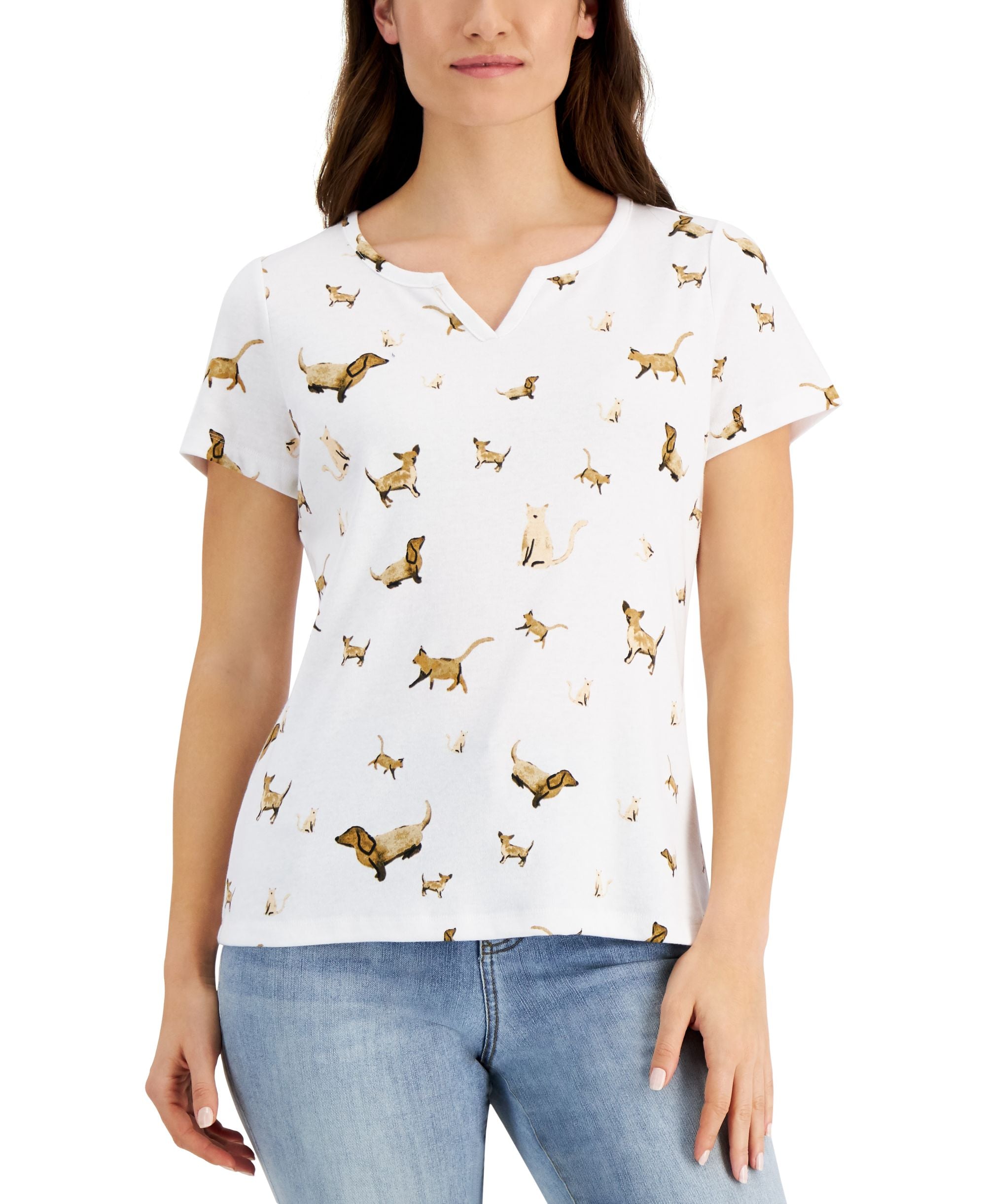 Karen Scott Pet Parade Split Neck Premium Top