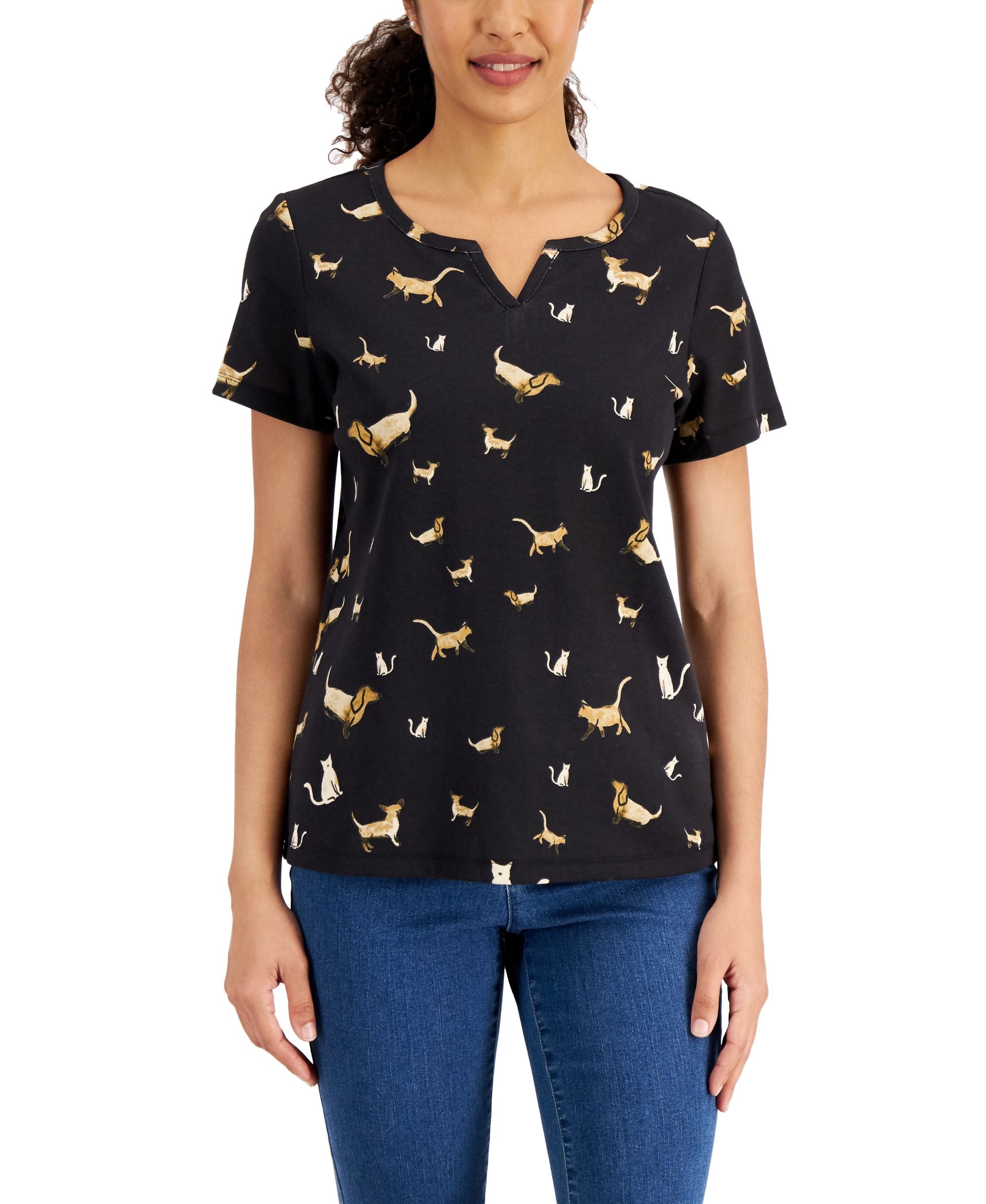 Karen Scott Pet Parade Split Neck Premium Top