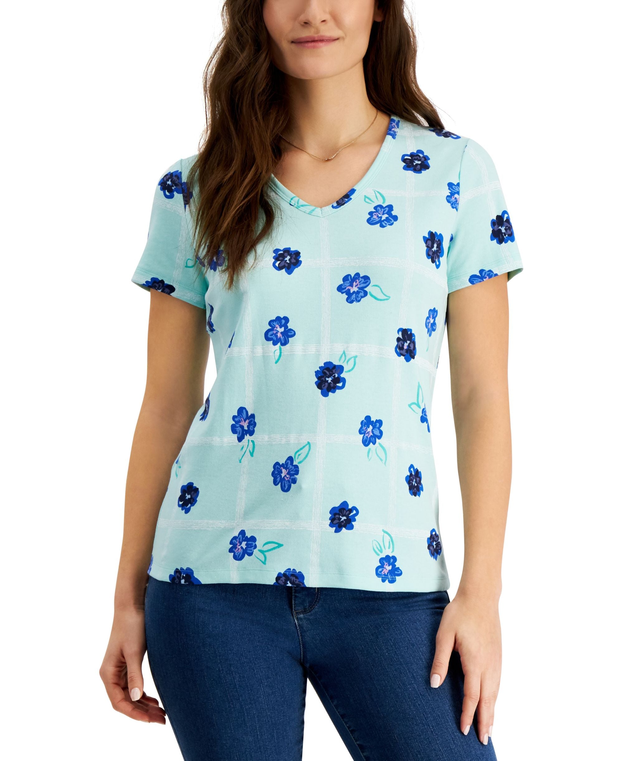 Karen Scott Garden Trelis V Neck Premium Top