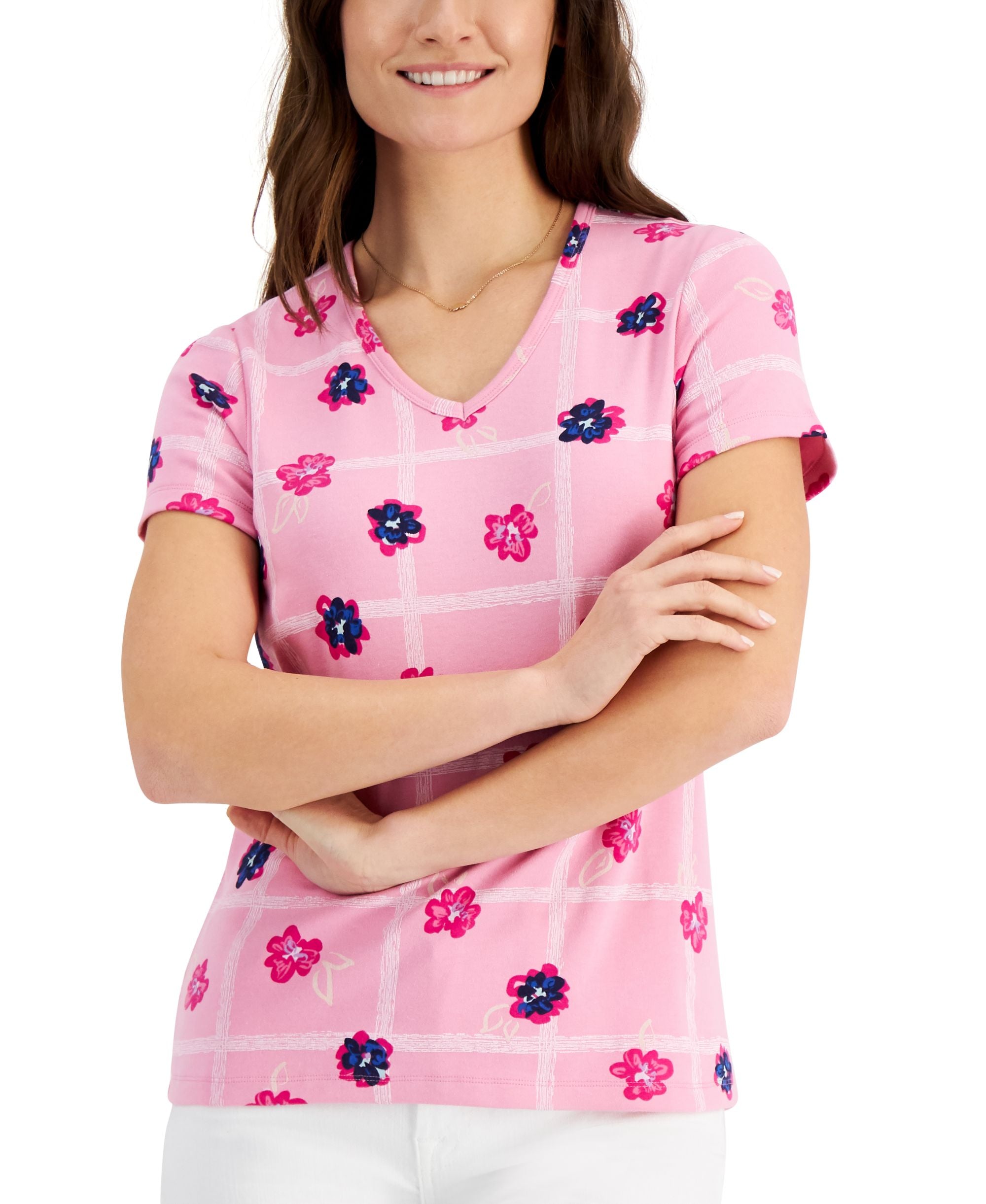 Karen Scott Garden Trelis V Neck Premium Top