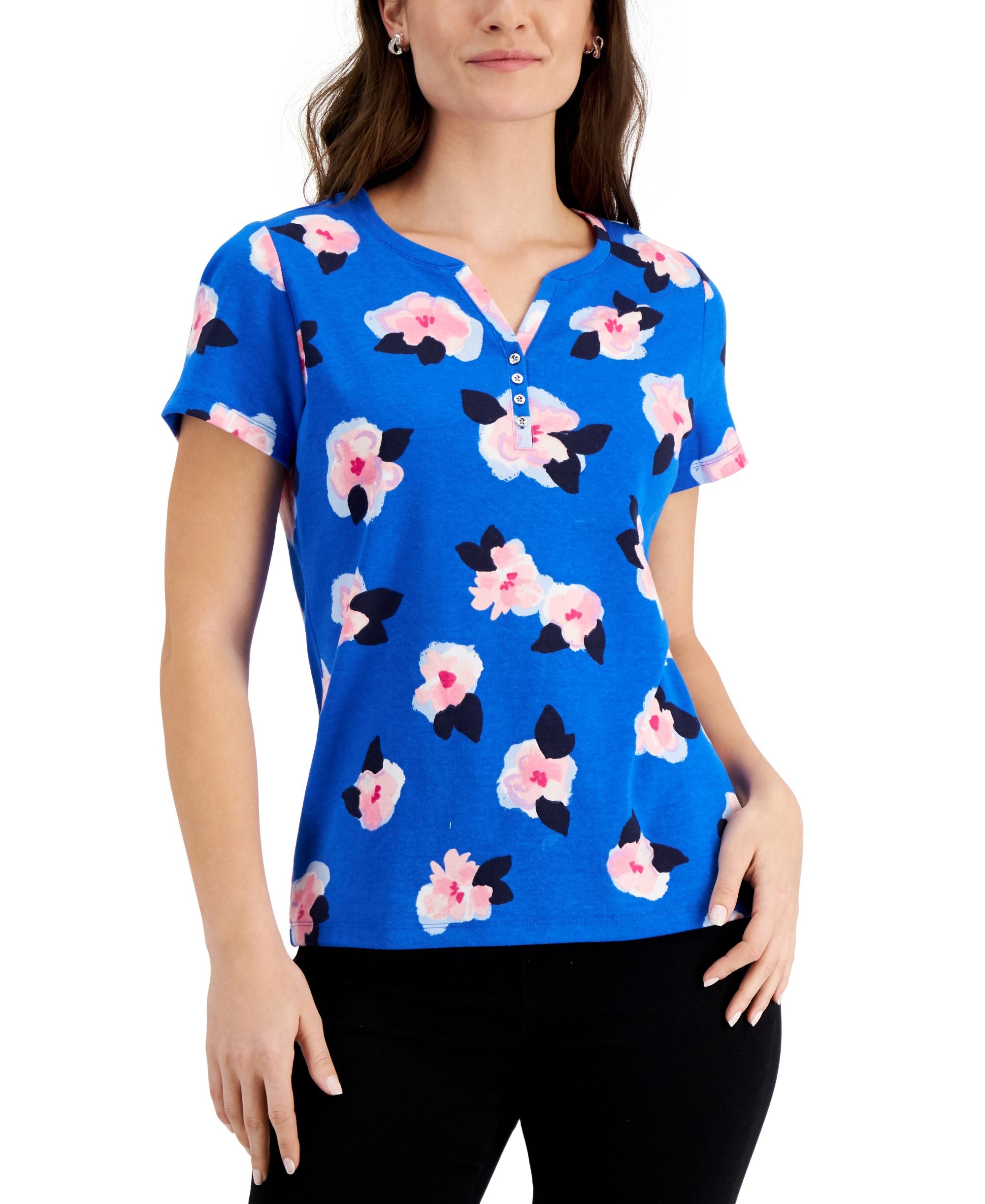 Karen Scott Anya Floral Henley Premium Top