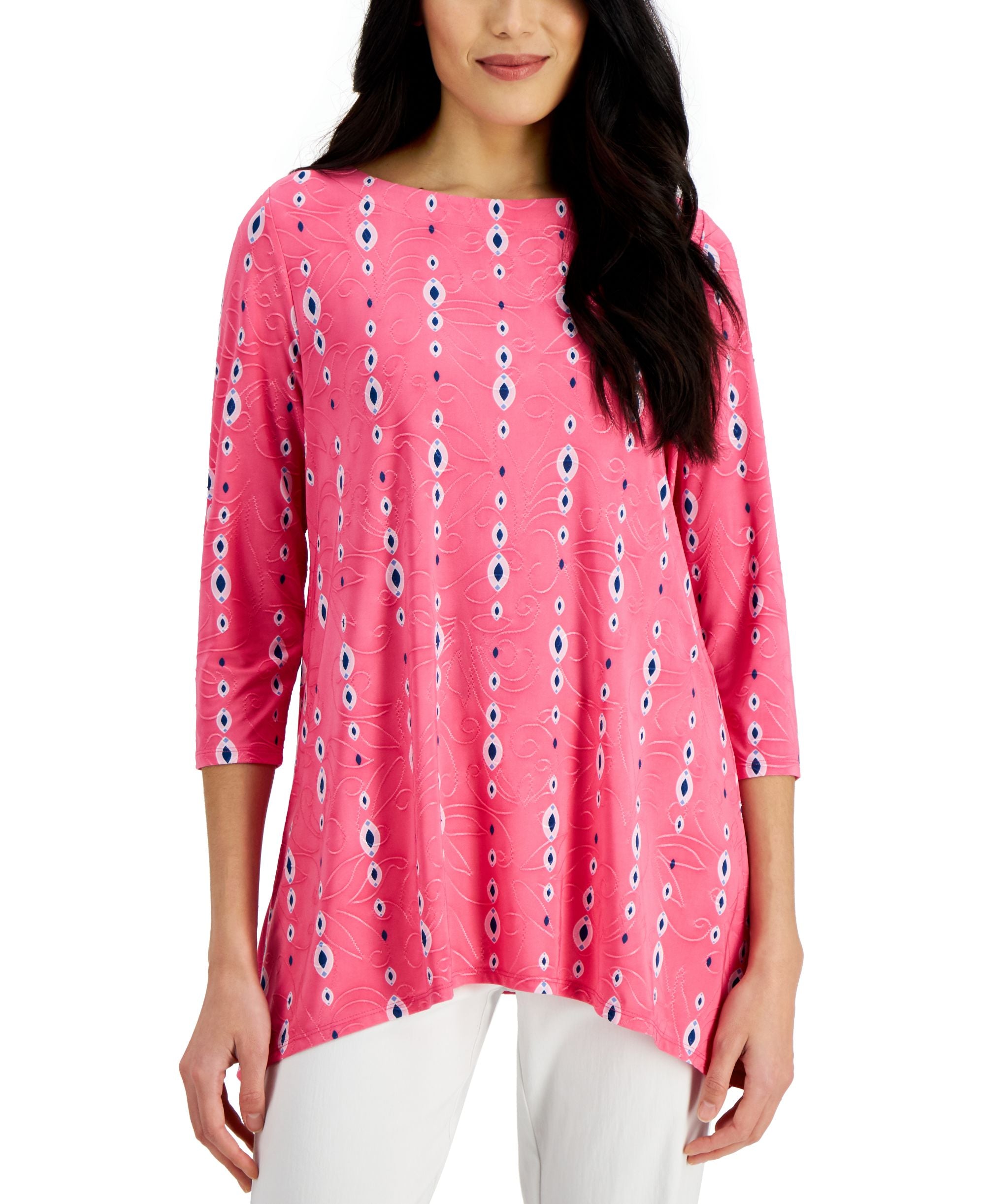 JM Collection 3/4 Sleeve Handkerchief Hem Premium Top
