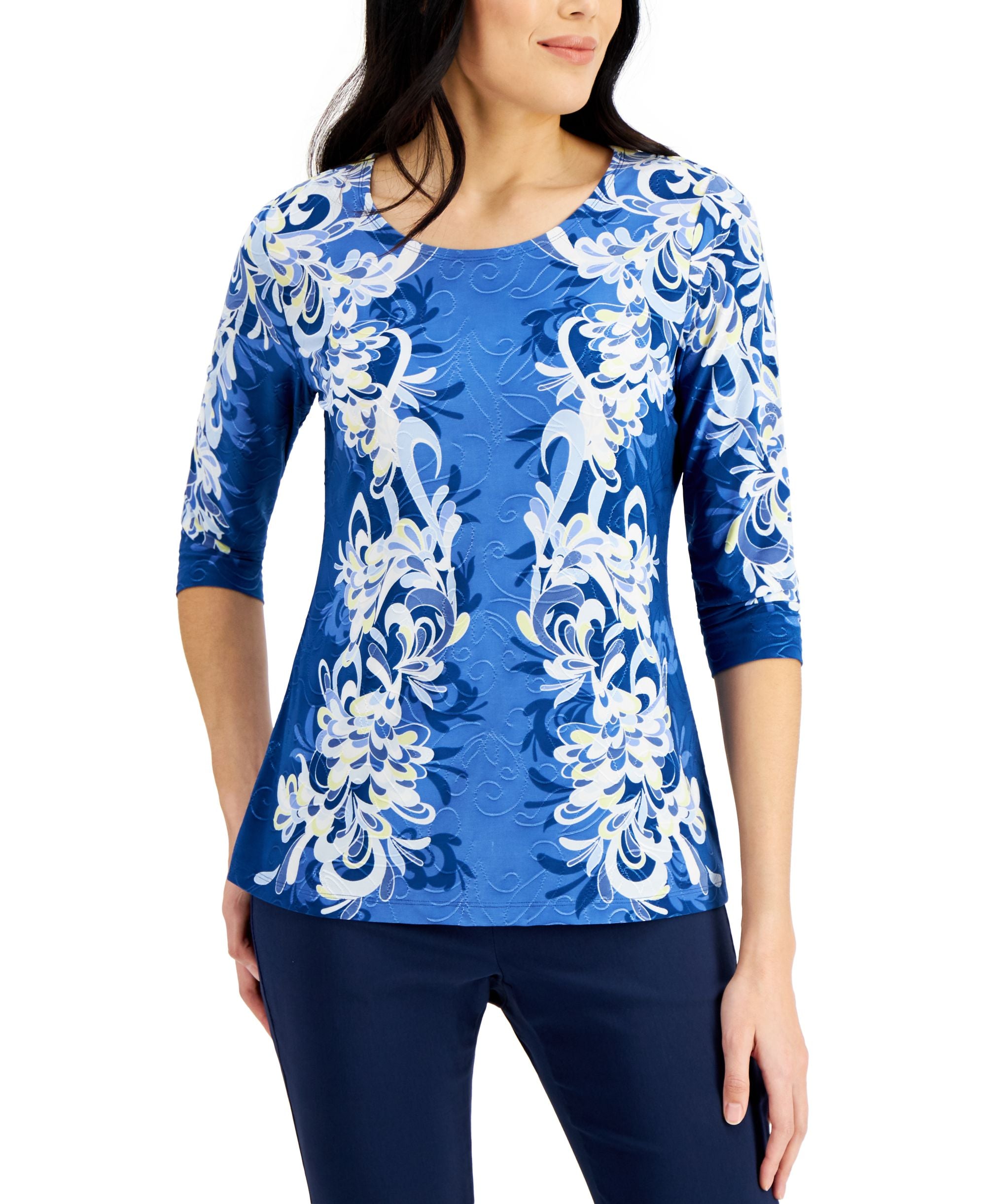 JM Collection Petite Swirl Oasis Jacquard Premium Top