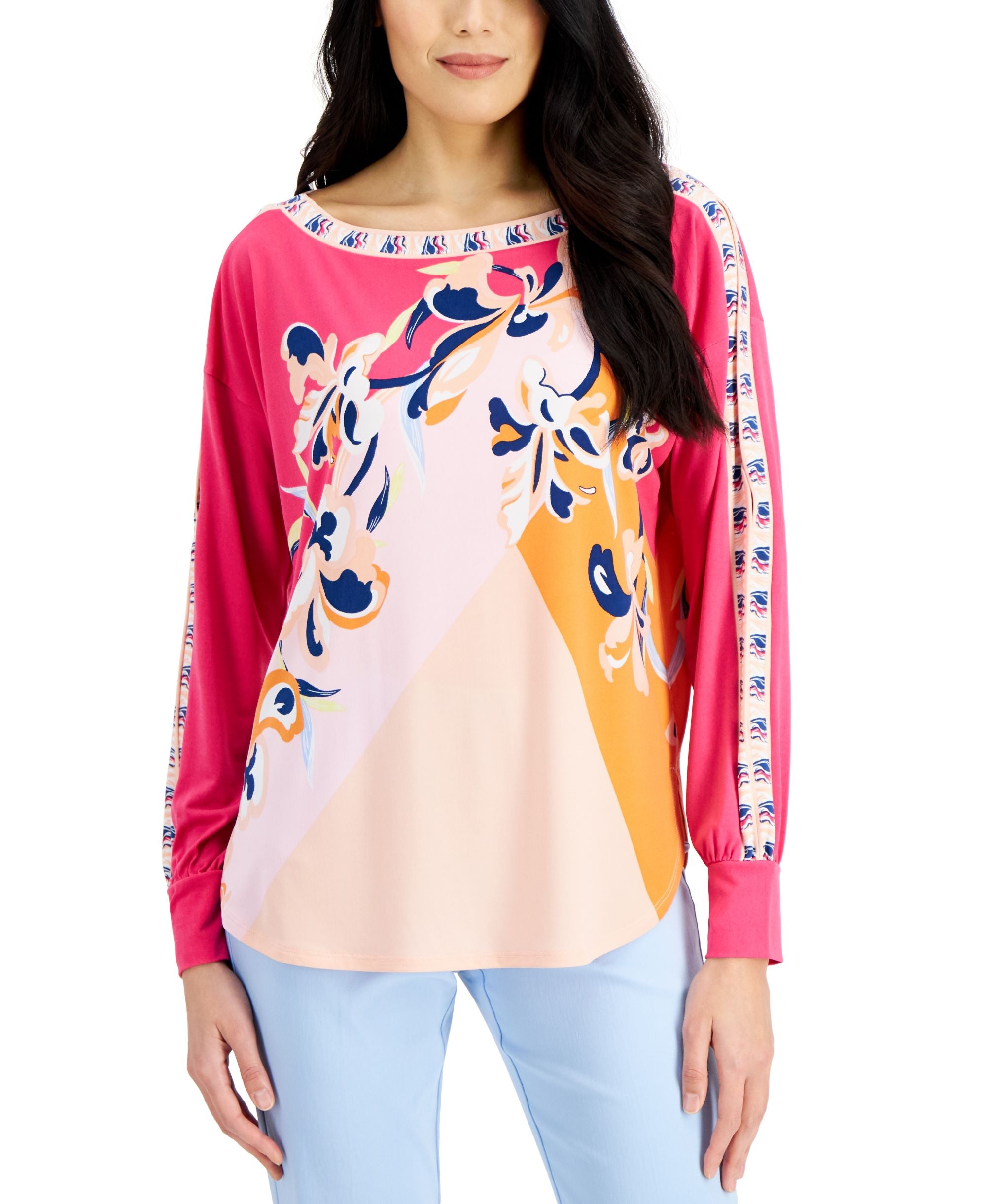 JM Collection Boat Neck Split Sleeve Premium Top