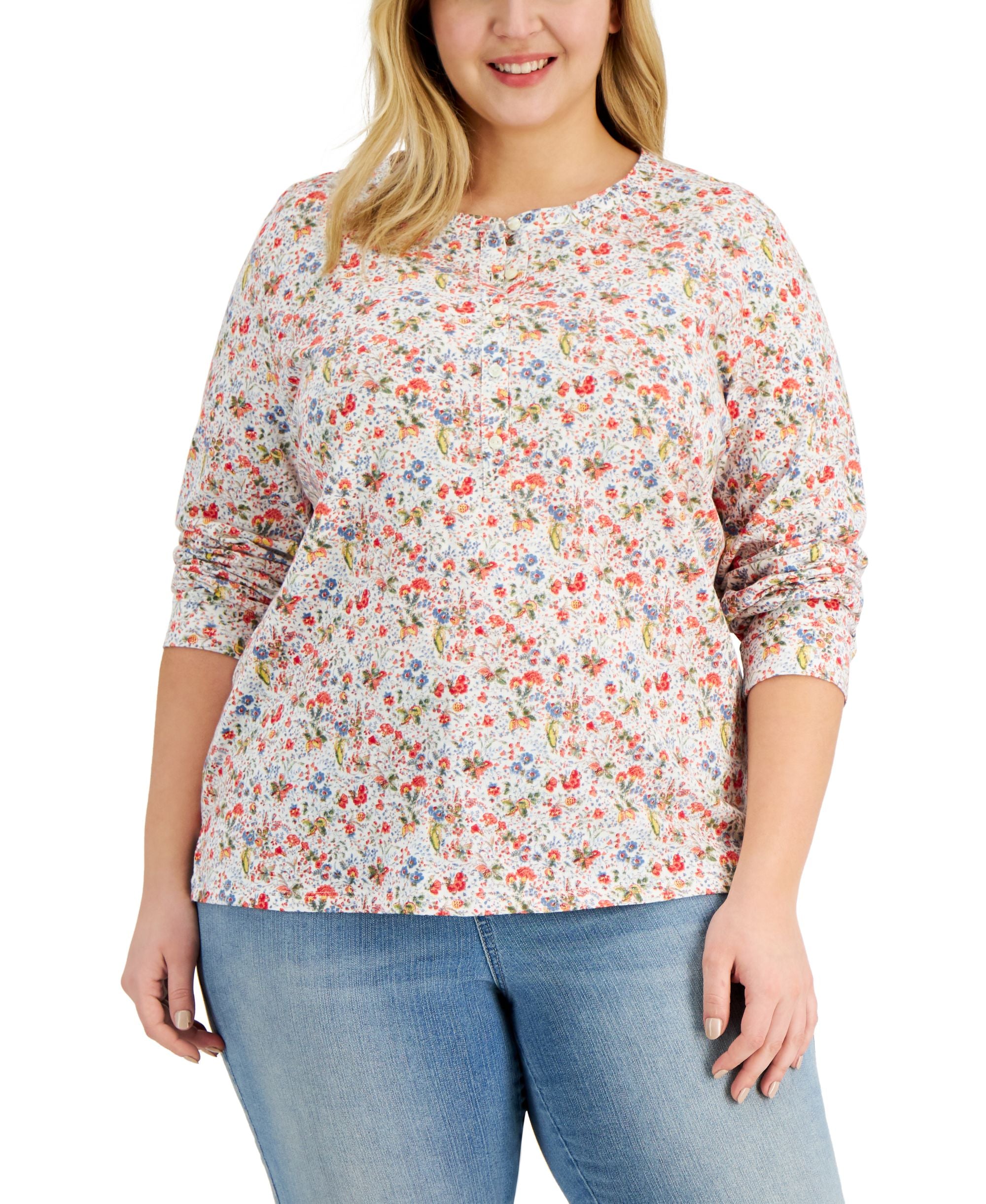 Style & Co Plus Size Knit Henley Premium Top