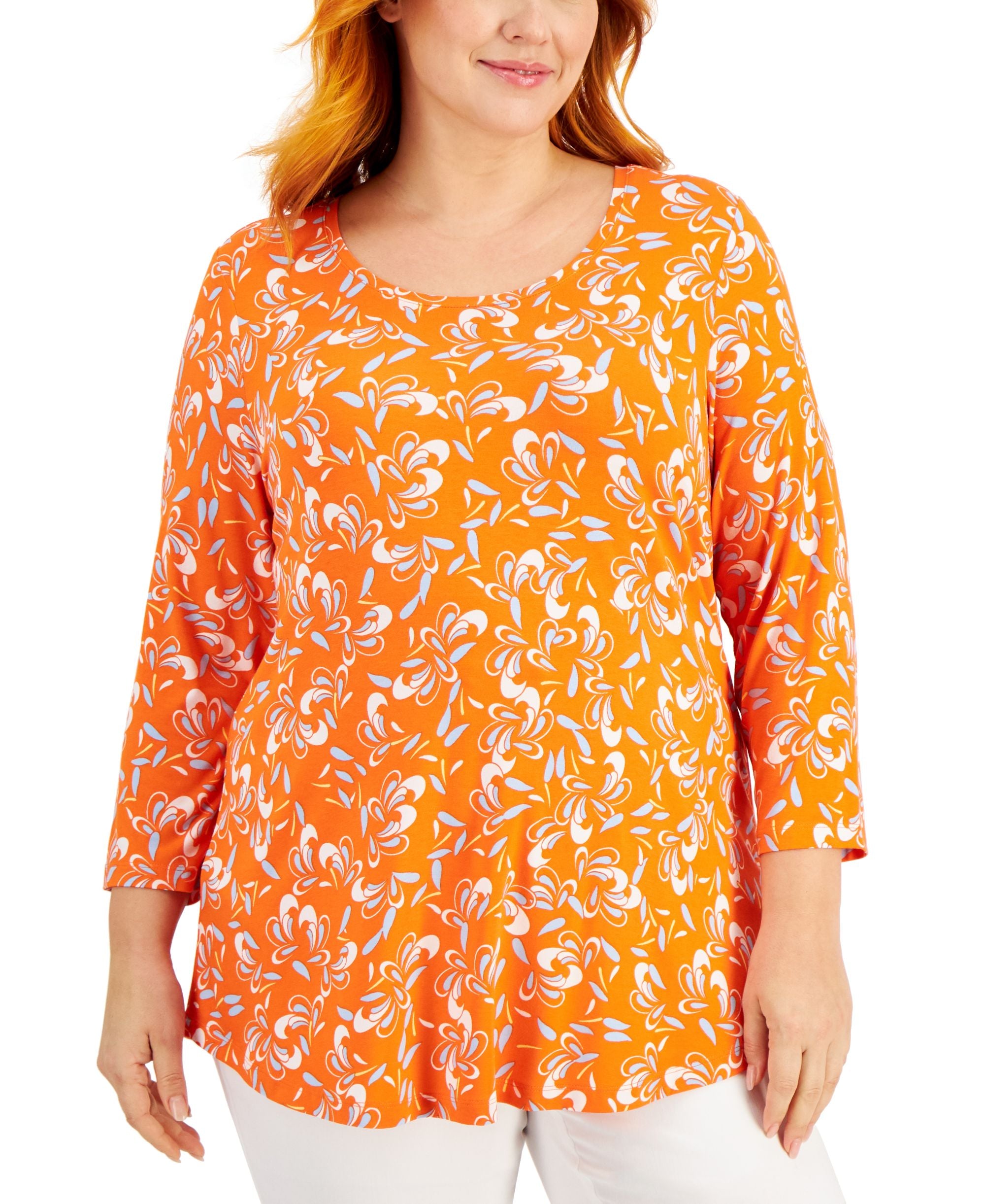 JM Collection Plus Size Printed 3/4 Sleeve Premium Top