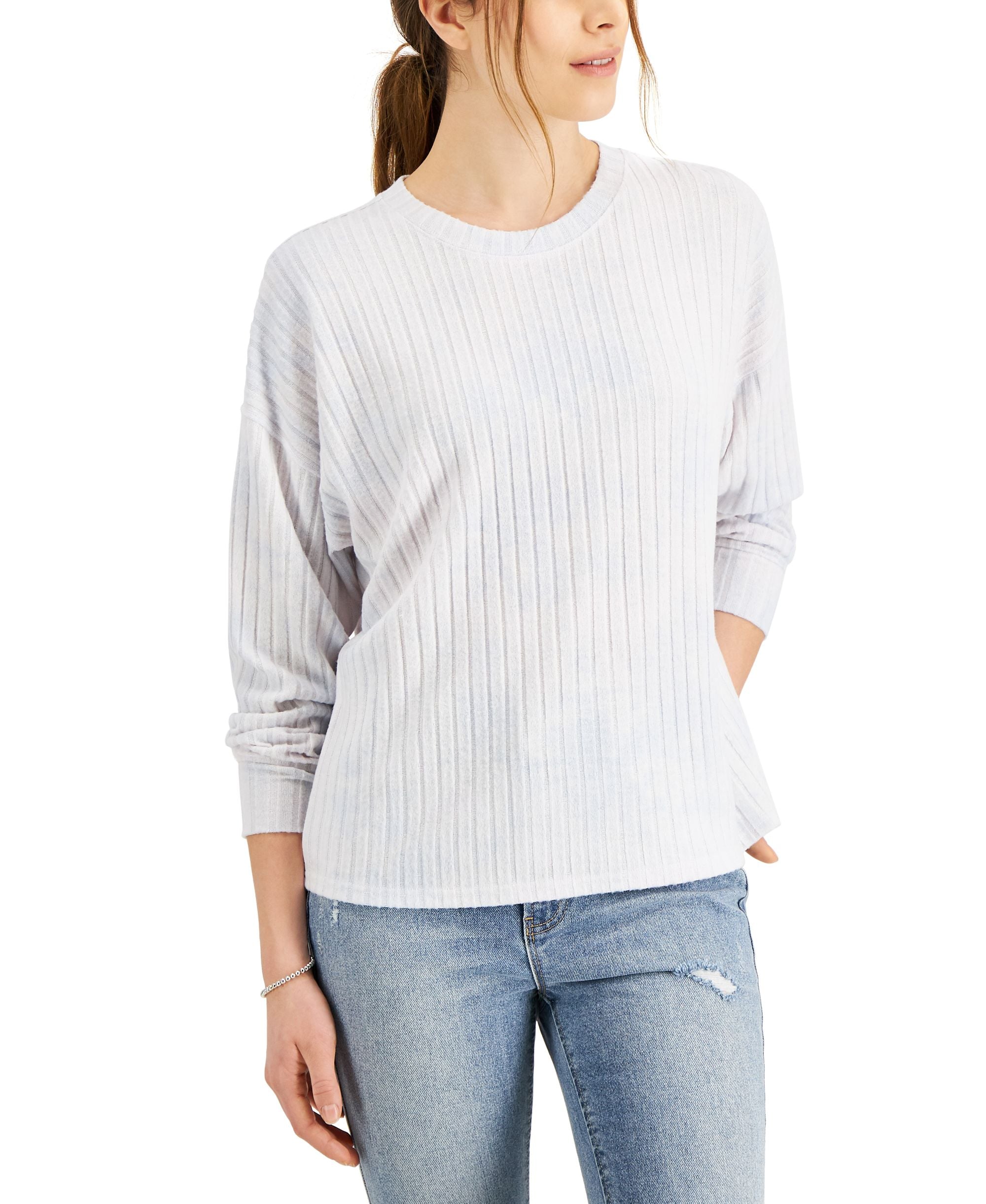 Style & Co Solid Rib Knit Long-Sleeve Premium Top