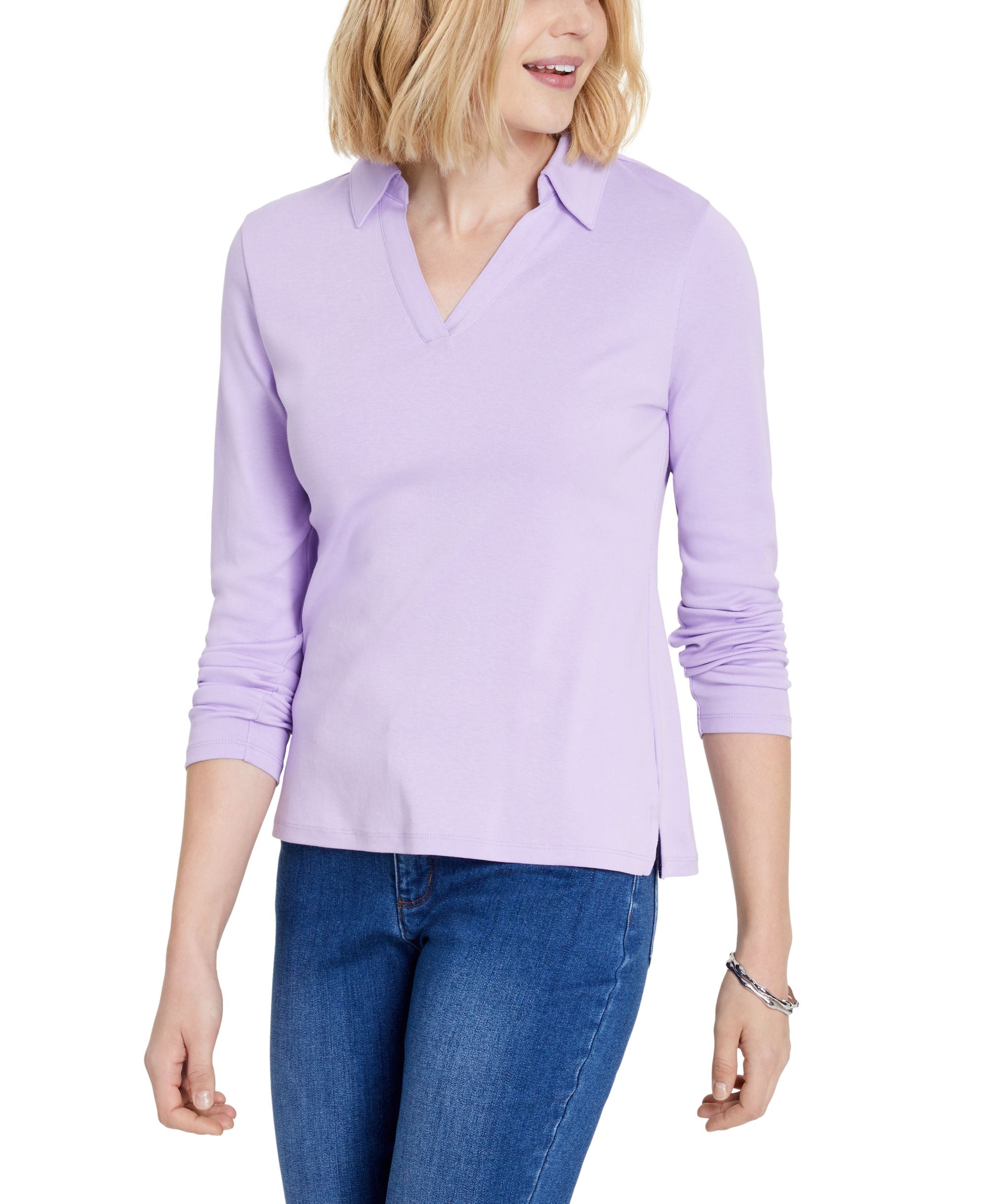 Charter Club Womens Cotton Johnny Collar T-Modern Shirt