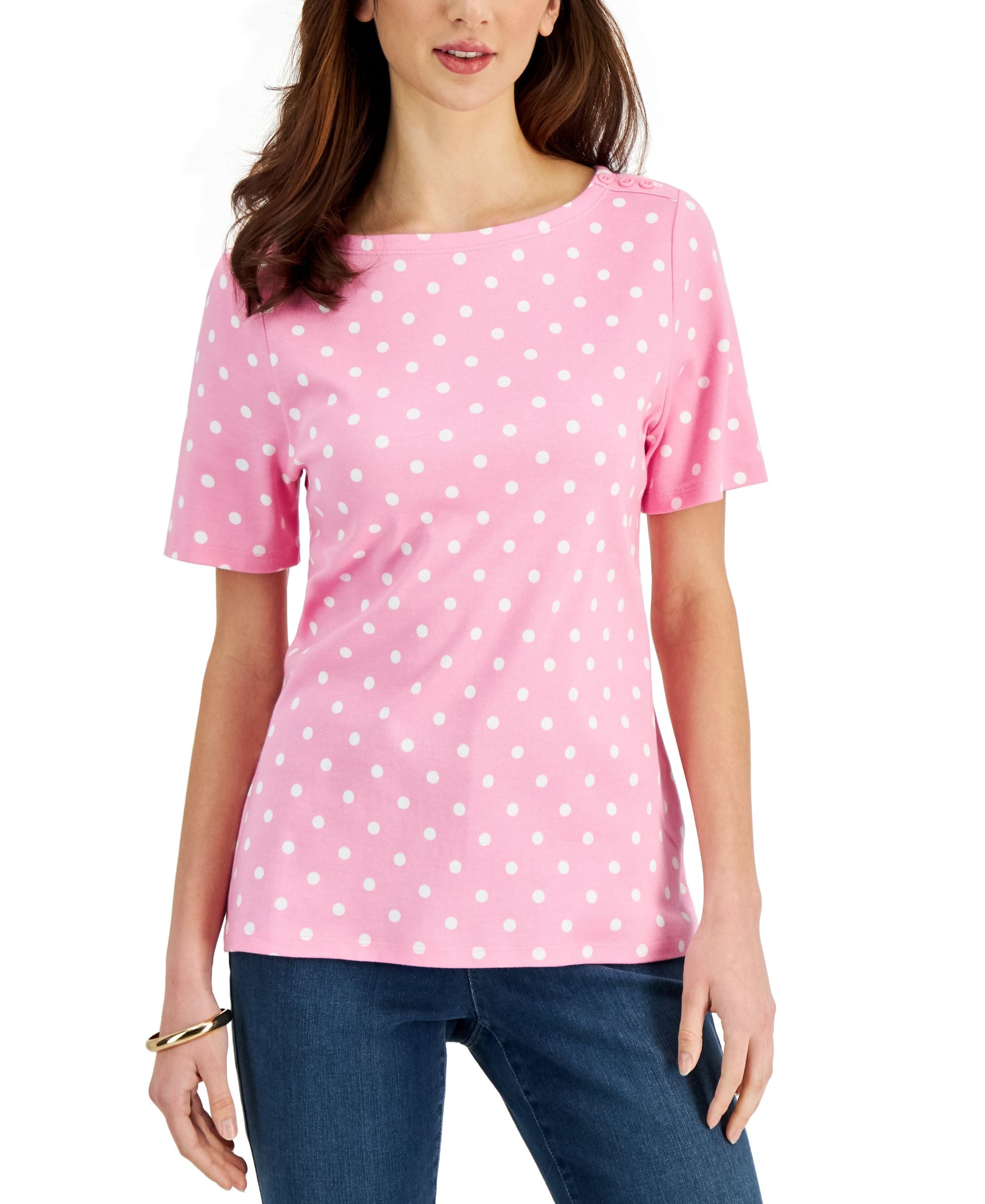 Charter Club Cotton Gingham Boat-Neck Premium Top