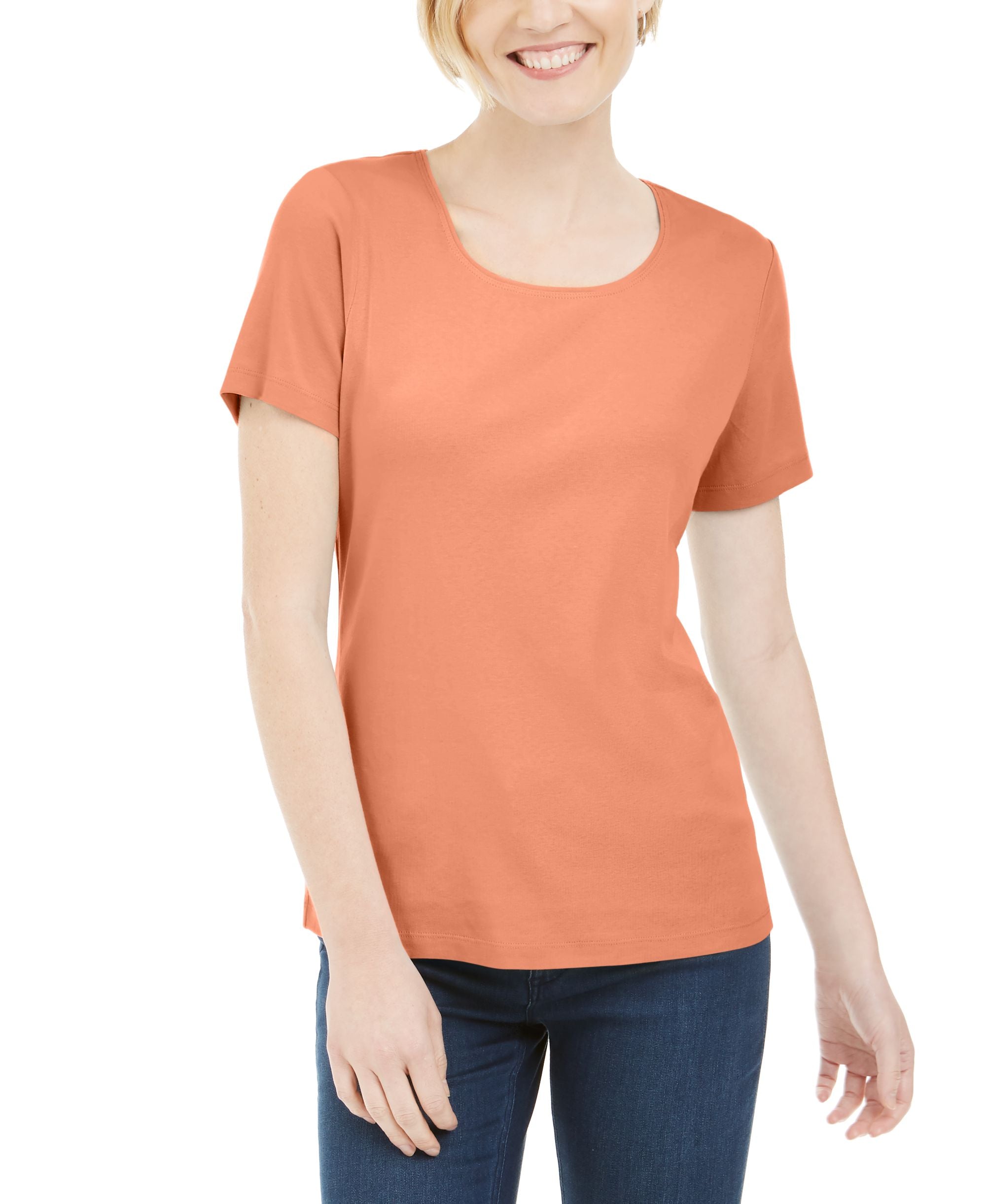 Karen Scott Petite Cotton Scoop Neck Premium Top