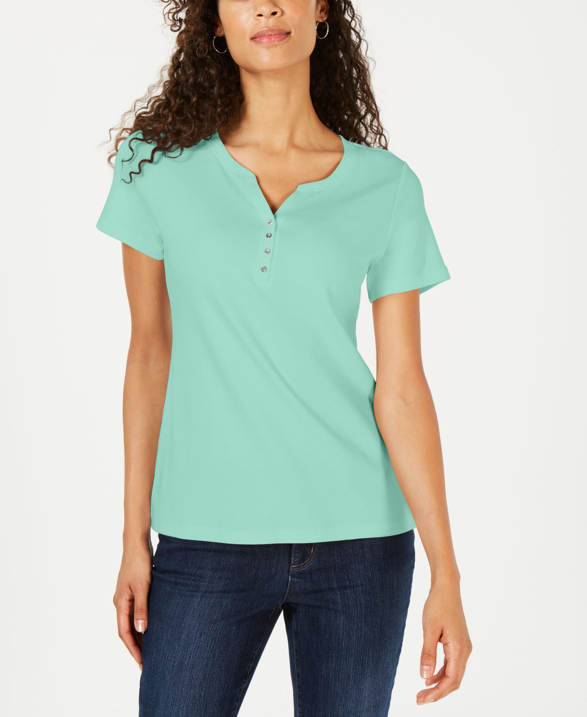 Karen Scott Petite Cotton Henley Premium Top