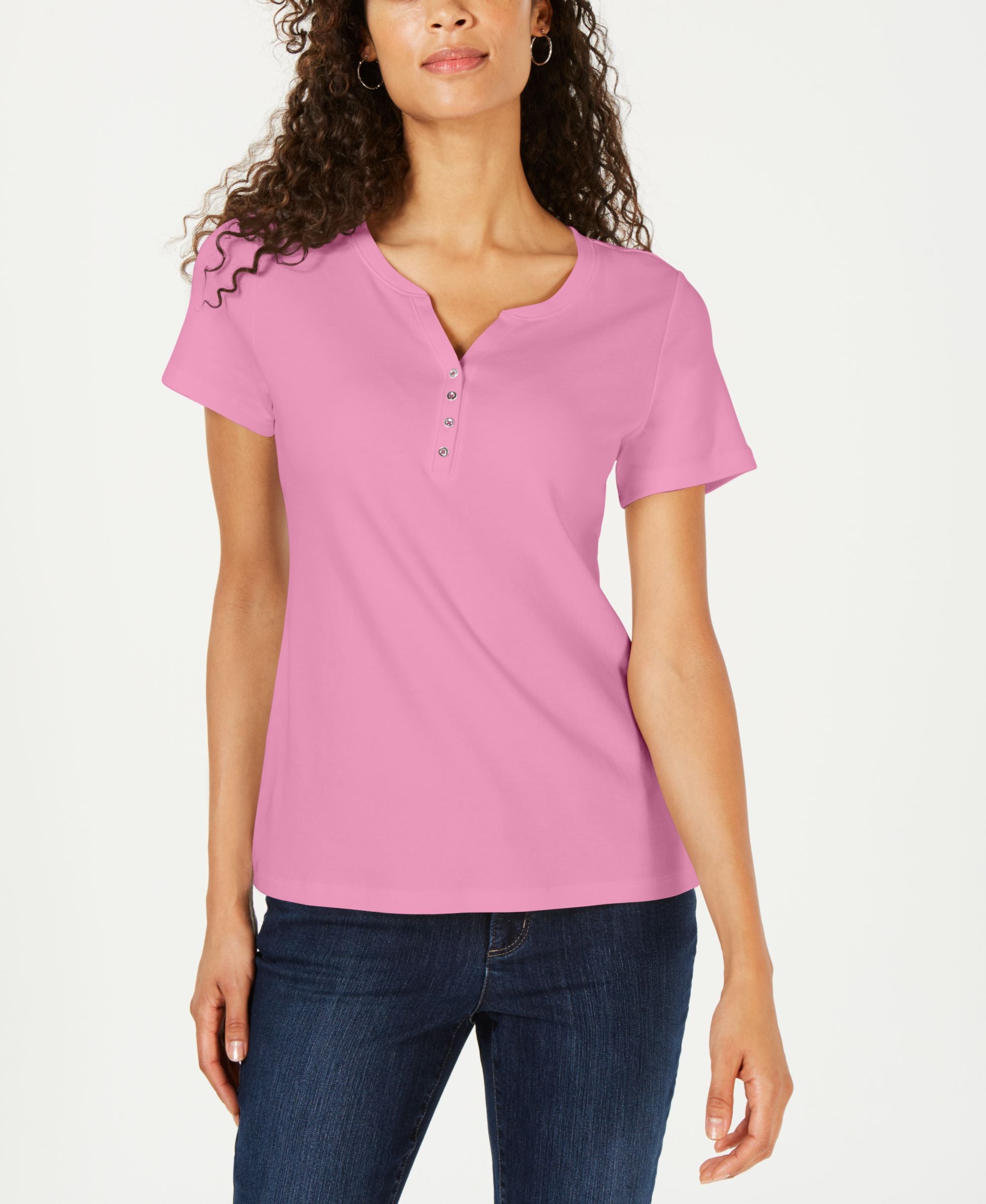 Karen Scott Petite Cotton Henley Premium Top