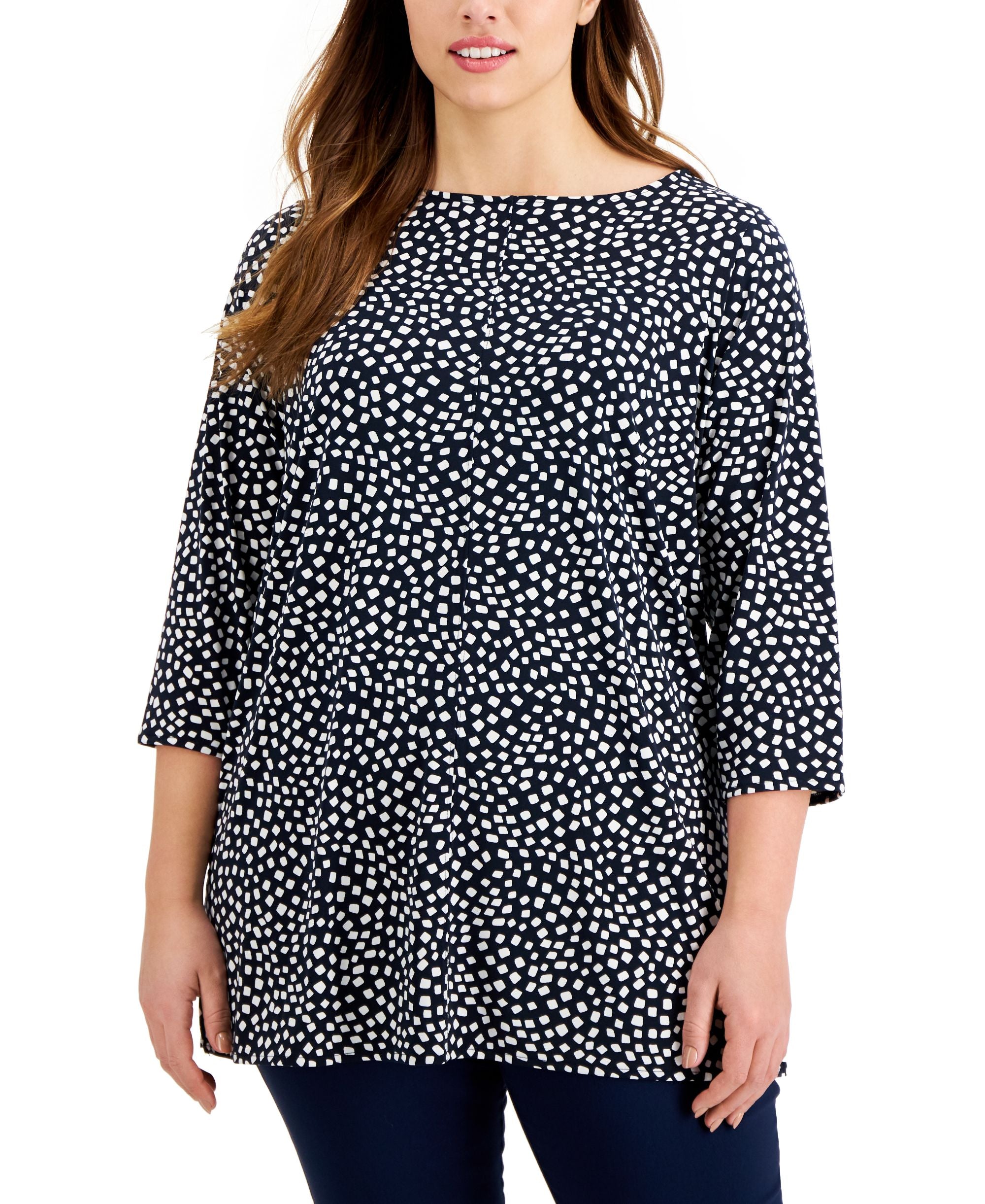 Alfani Plus Size Printed 3/4 Sleeve Premium Top
