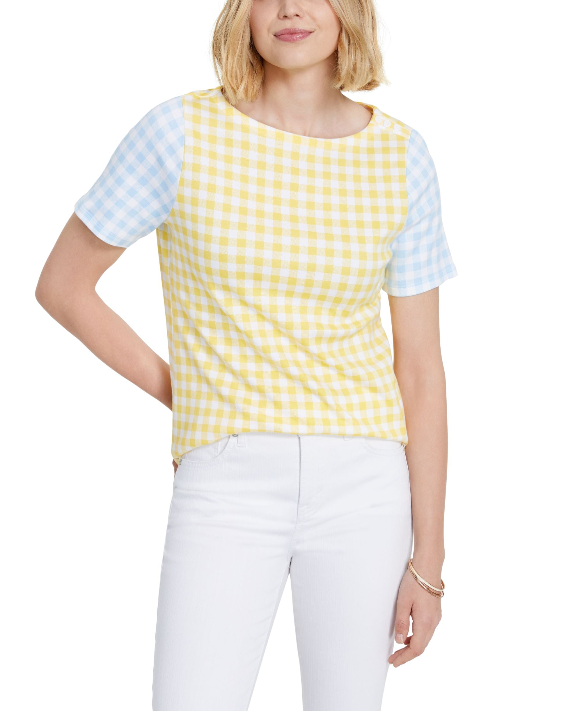 Charter Club Cotton Gingham Boat-Neck Premium Top