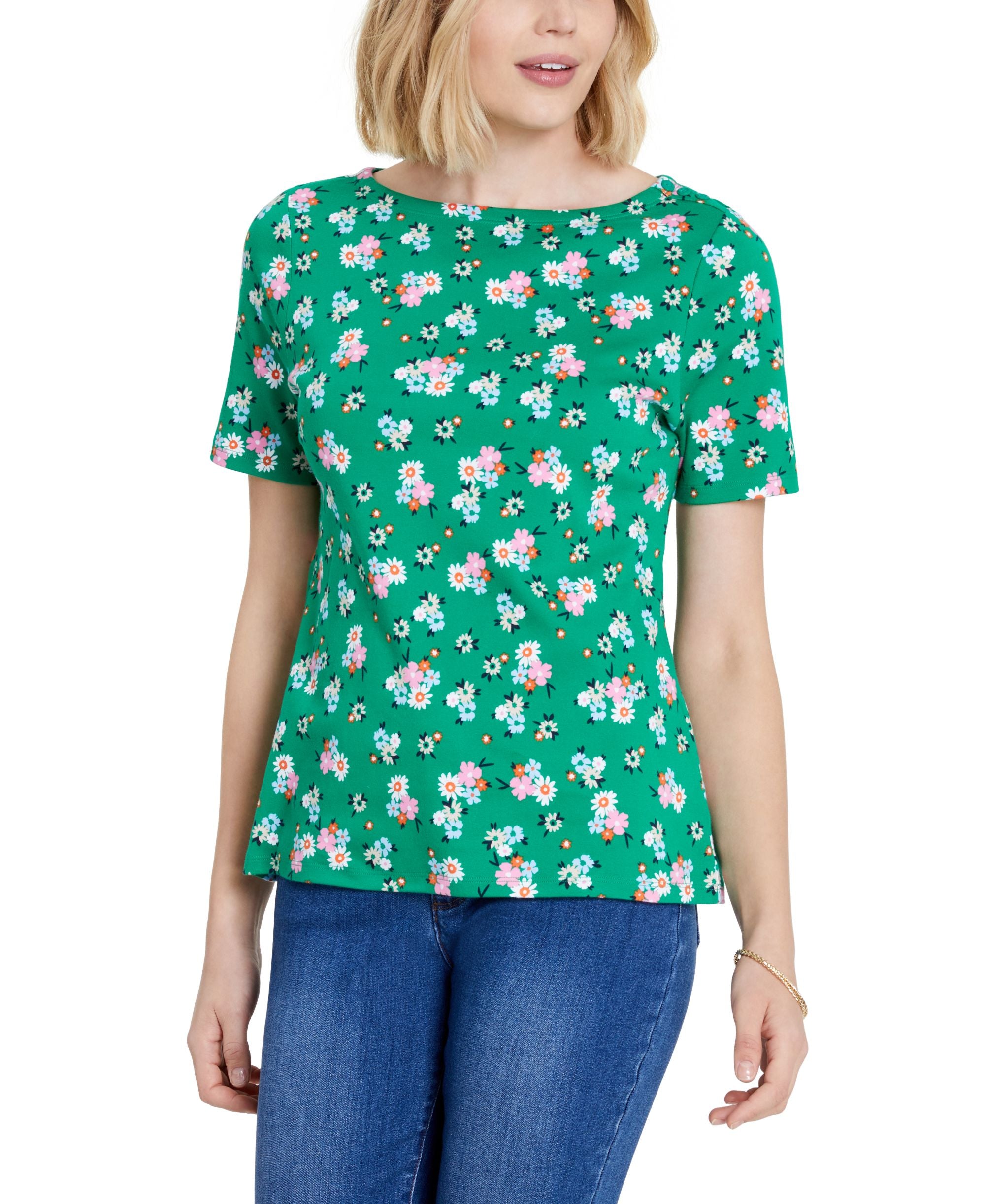 Charter Club Cotton Floral Print T-Modern Shirt