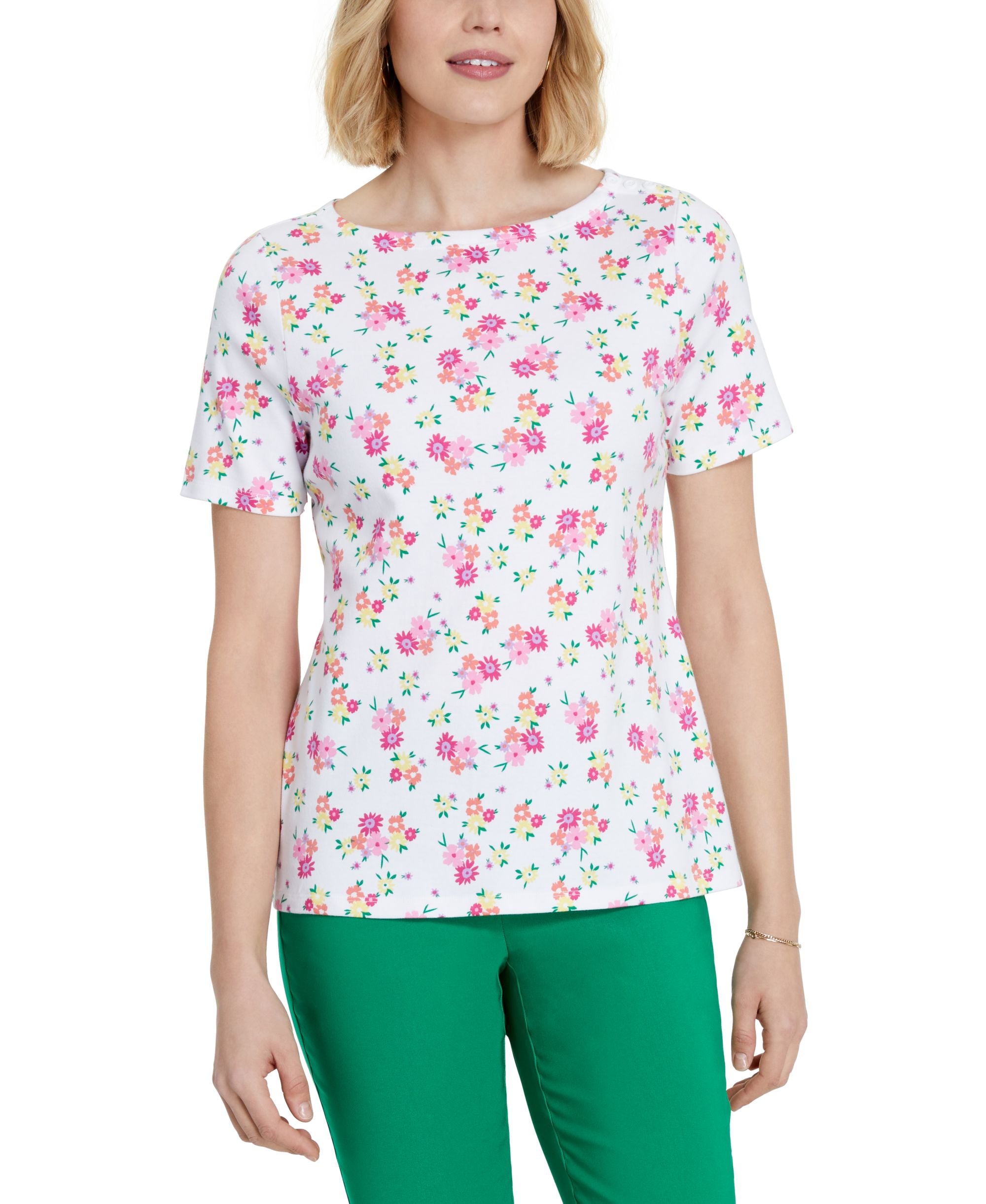 Charter Club Cotton Floral Print T-Modern Shirt