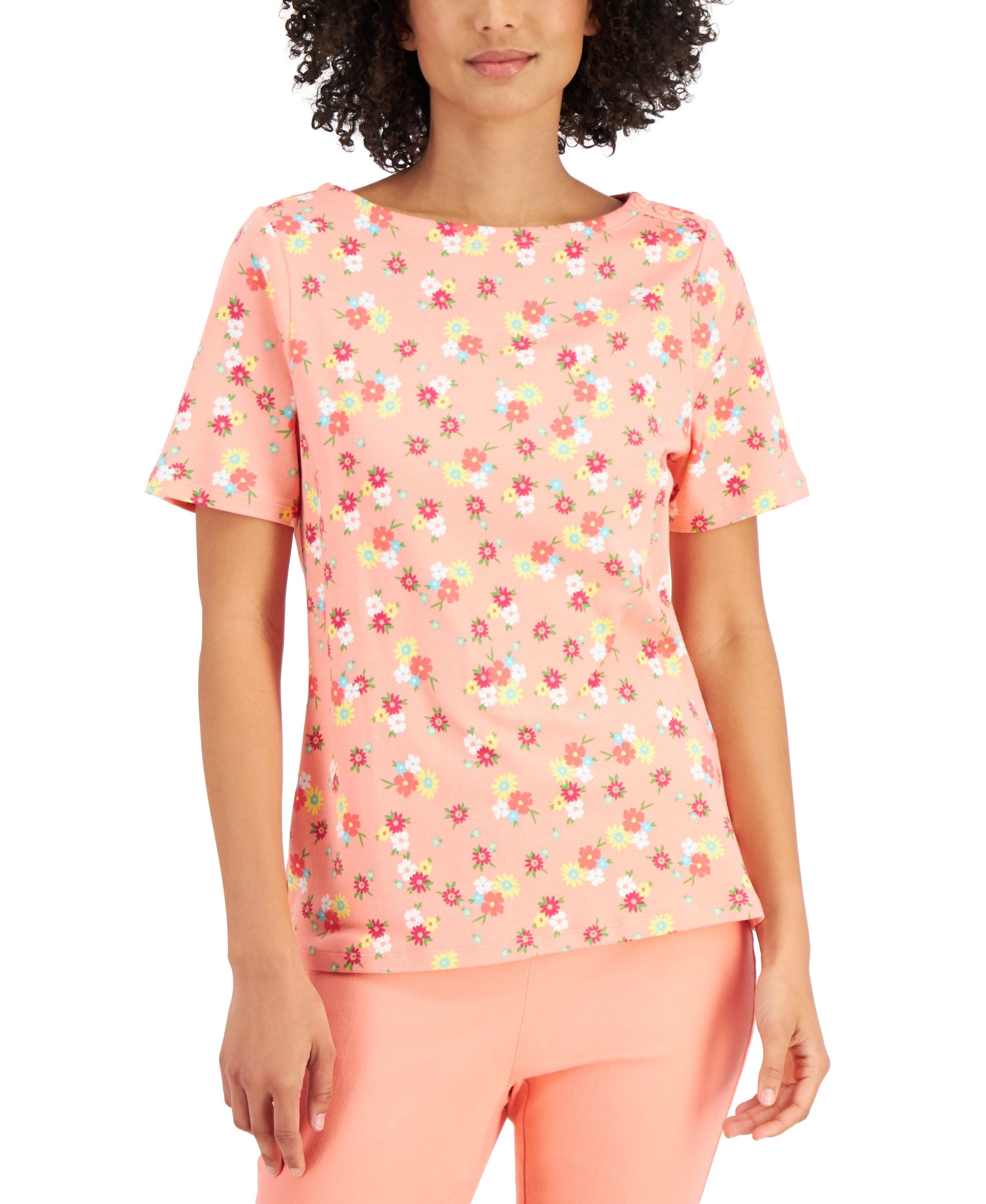 Charter Club Cotton Gingham Boat-Neck Premium Top