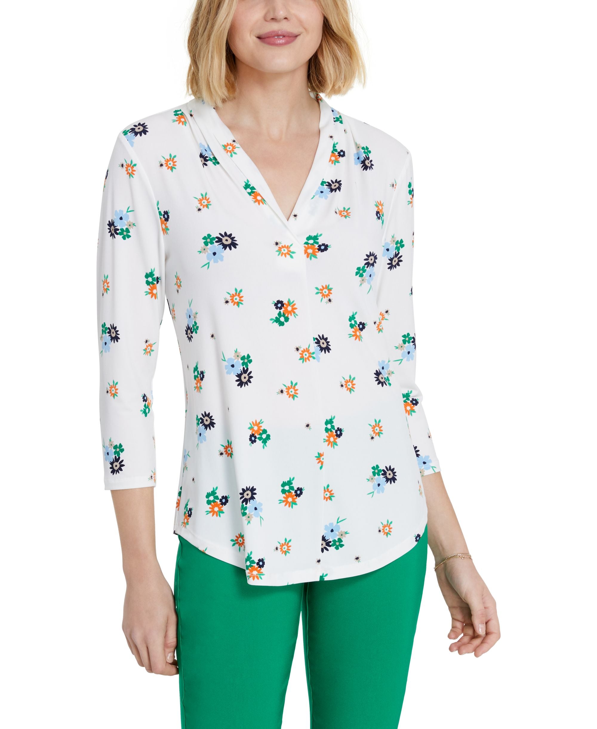Charter Club Petite V Neck 3/4 Sleeve Premium Top