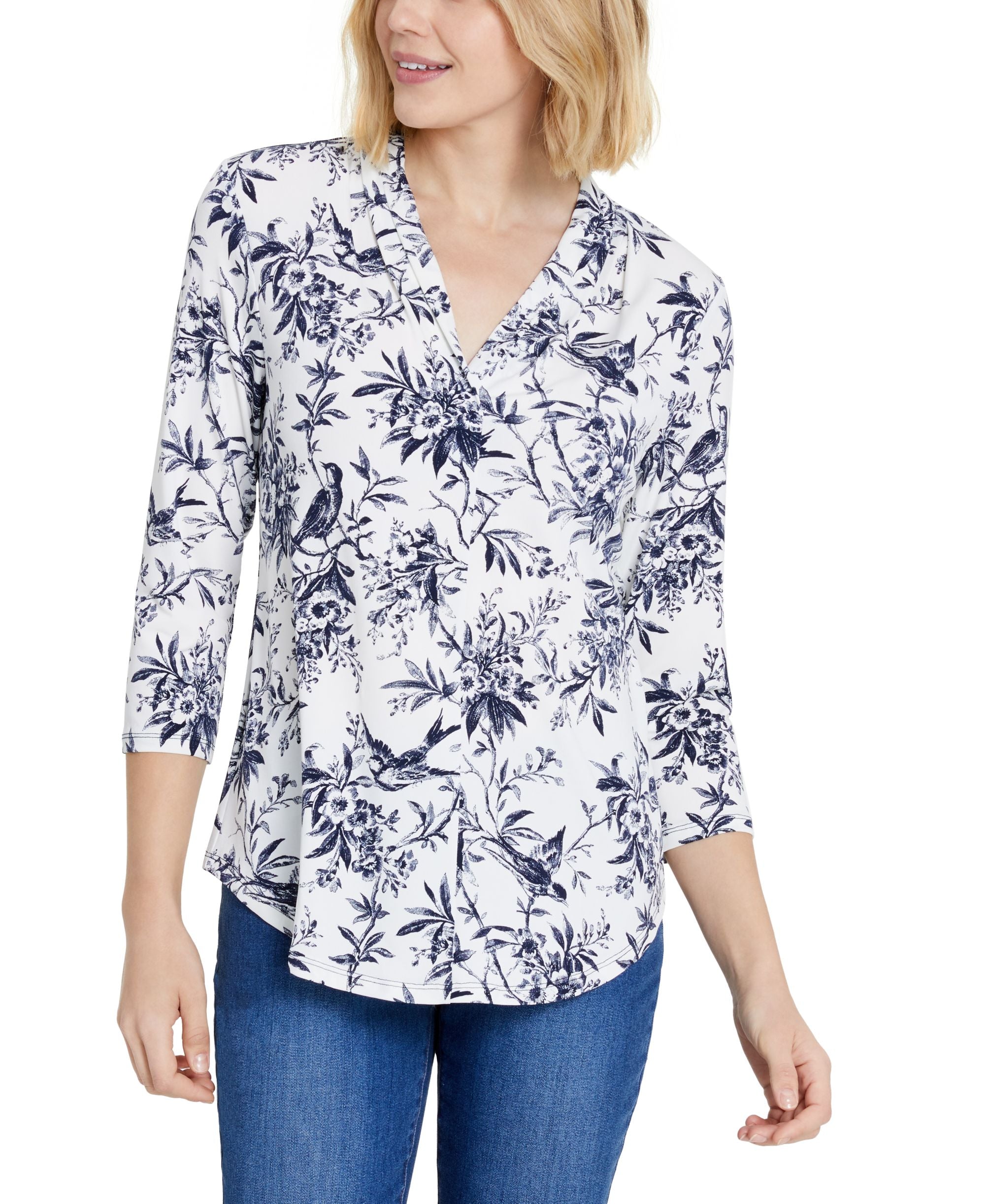 Charter Club Petite V Neck 3/4 Sleeve Premium Top