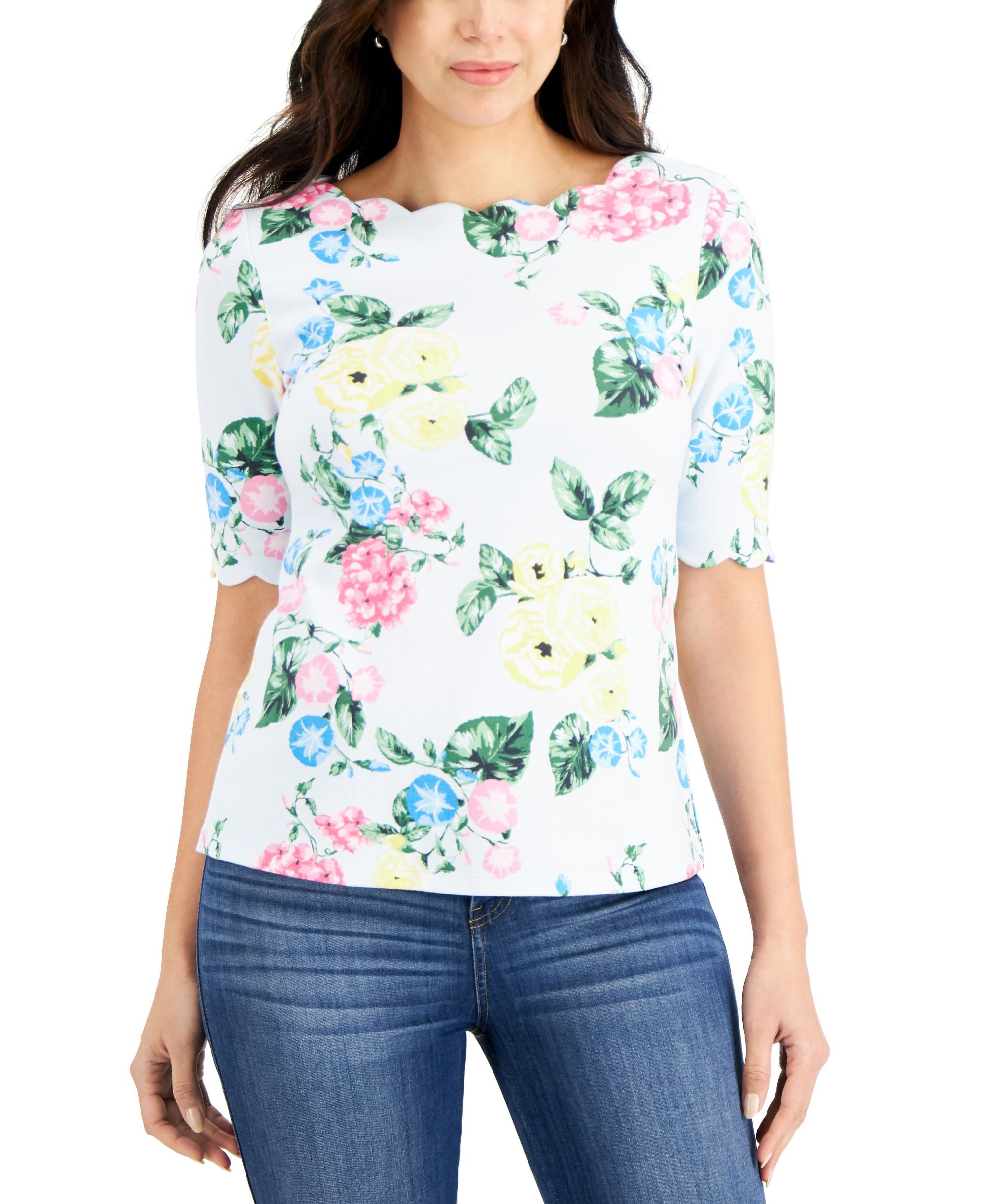Charter Club Scalloped Floral Premium Top