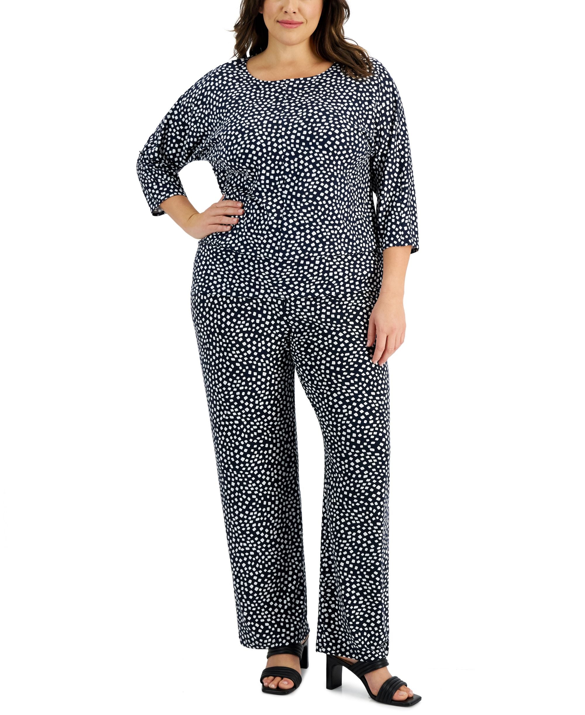 Alfani Plus Size Printed 3/4 Sleeve Premium Top