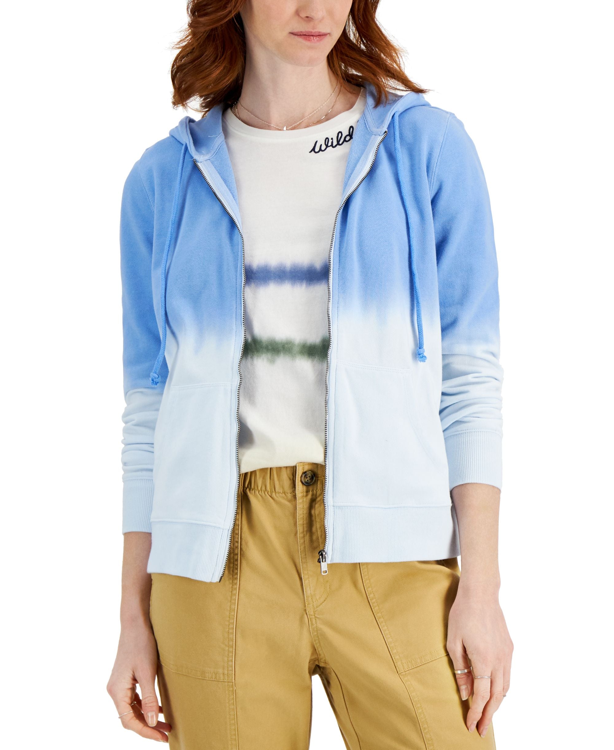 Style & Co Dip Dye Zip-Front Hoodie