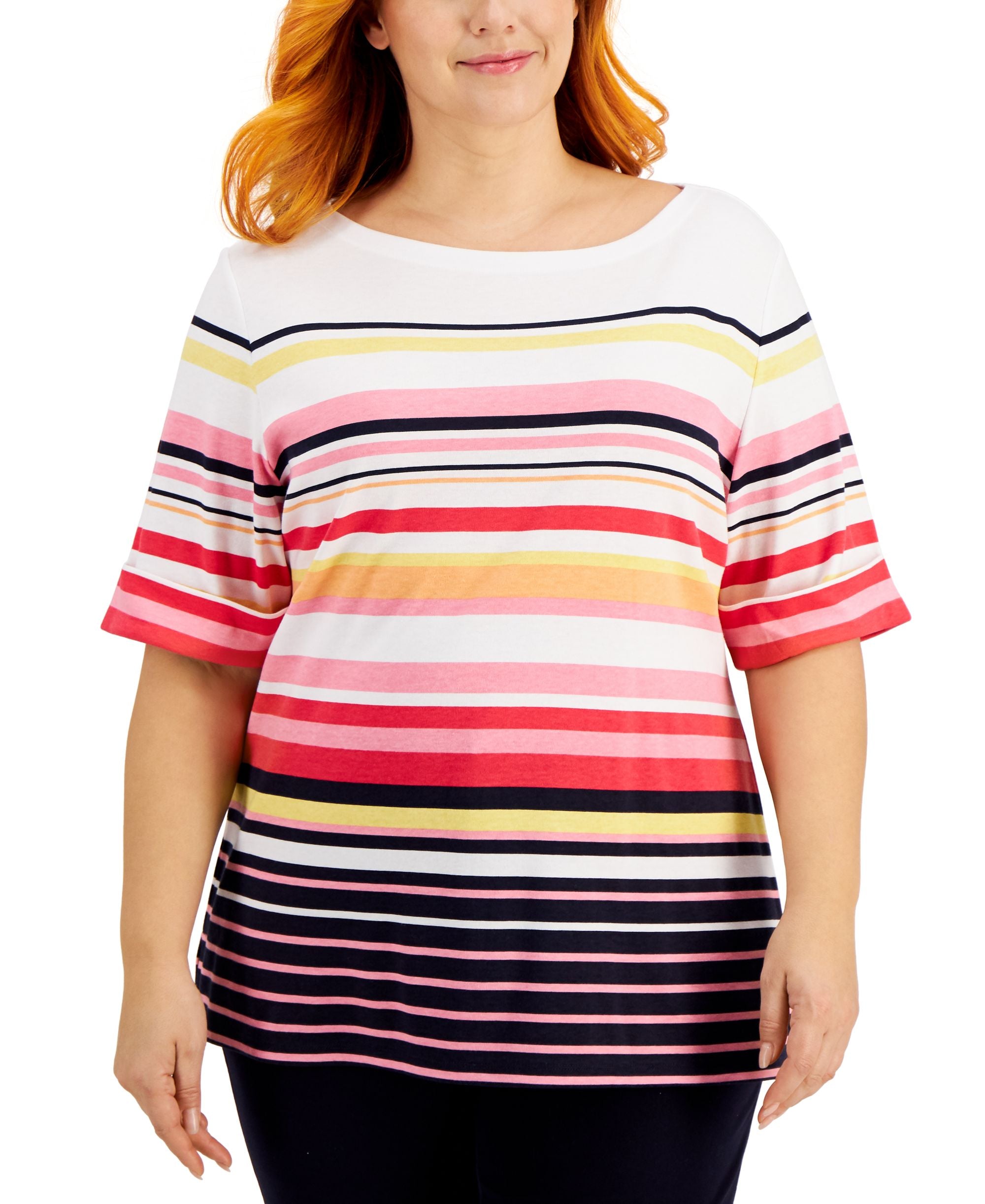 Karen Scott Plus Size Reese Striped Premium Top
