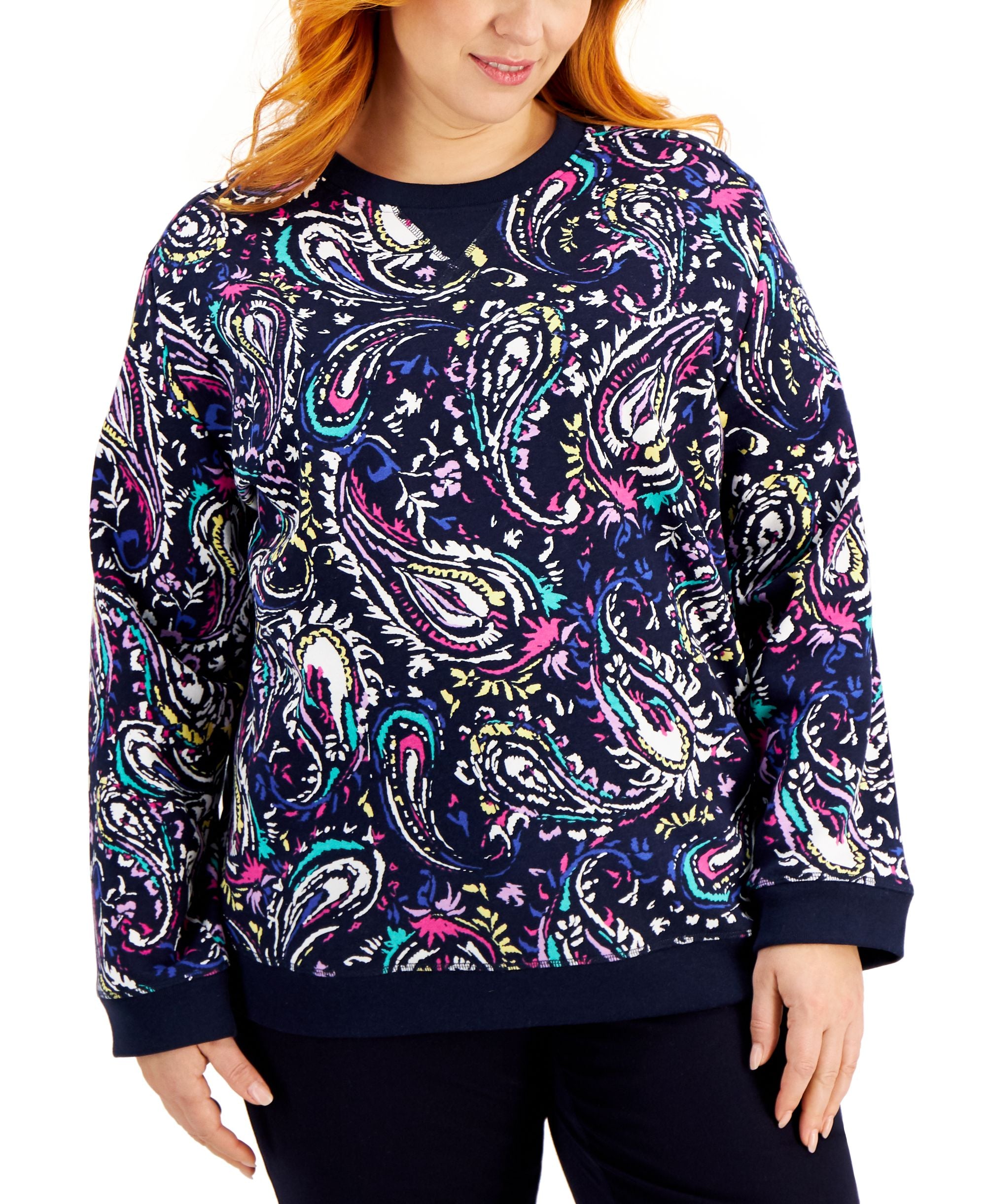 Karen Scott Plus Size Jane Paisley Print Crewneck Premium Top