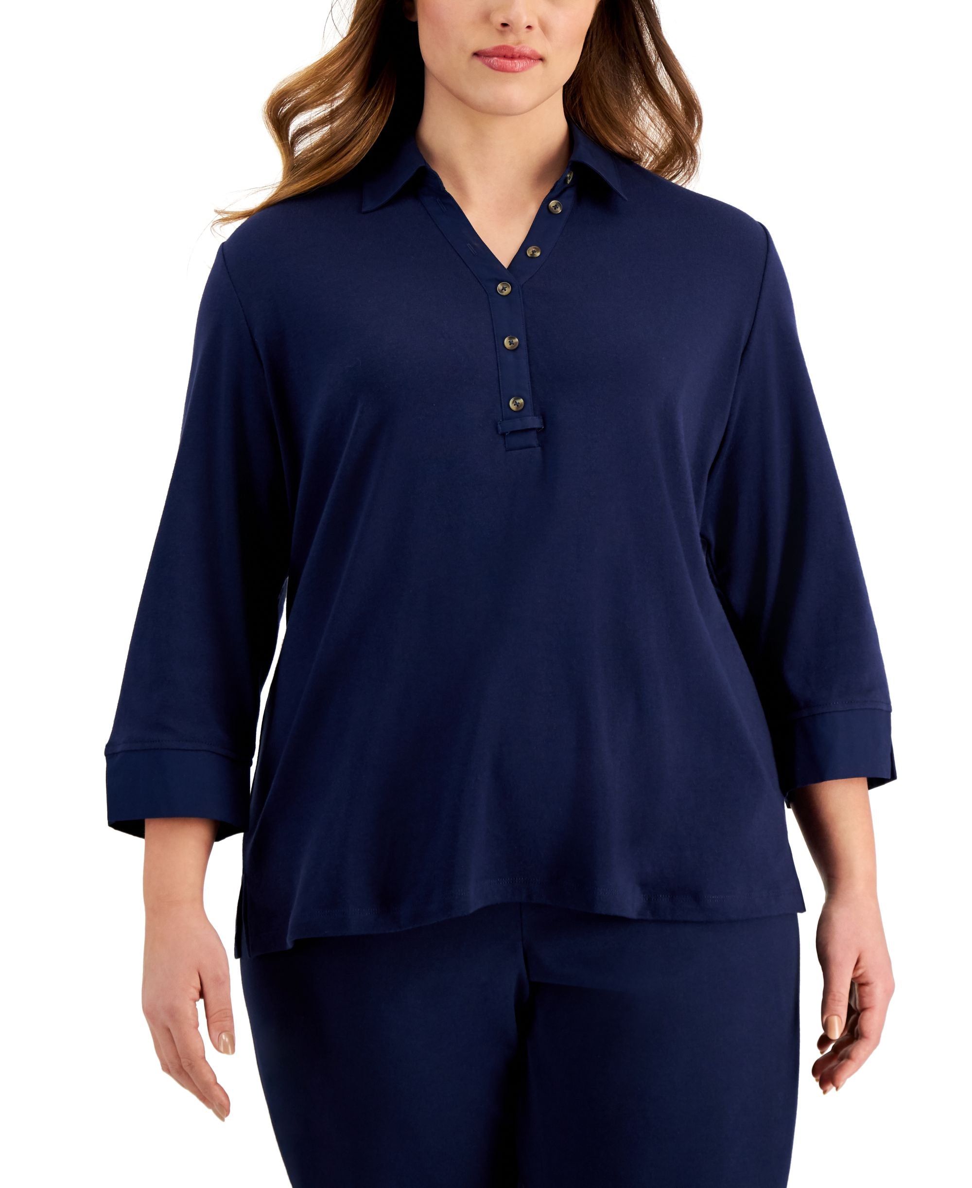 Karen Scott Plus Size 3/4 Sleeve Cotton Premium Top