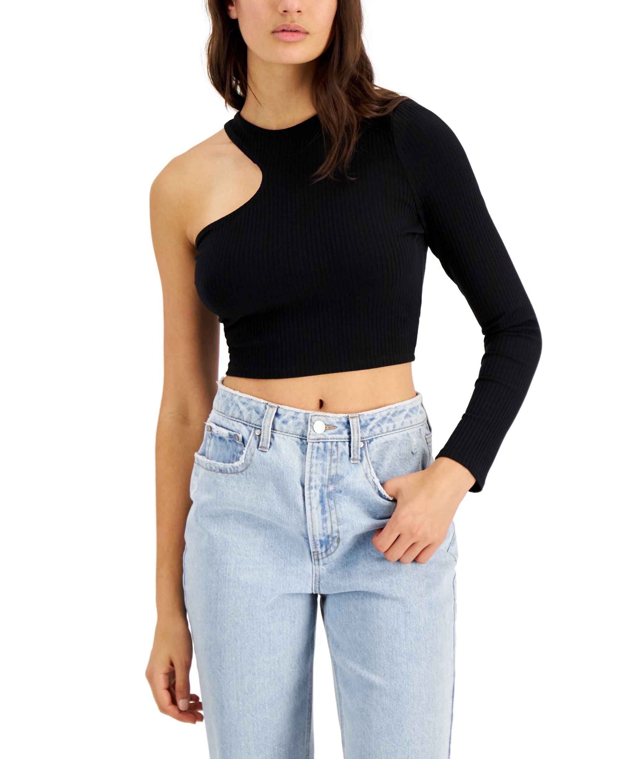 Bar III One Shoulder Crop Premium Top
