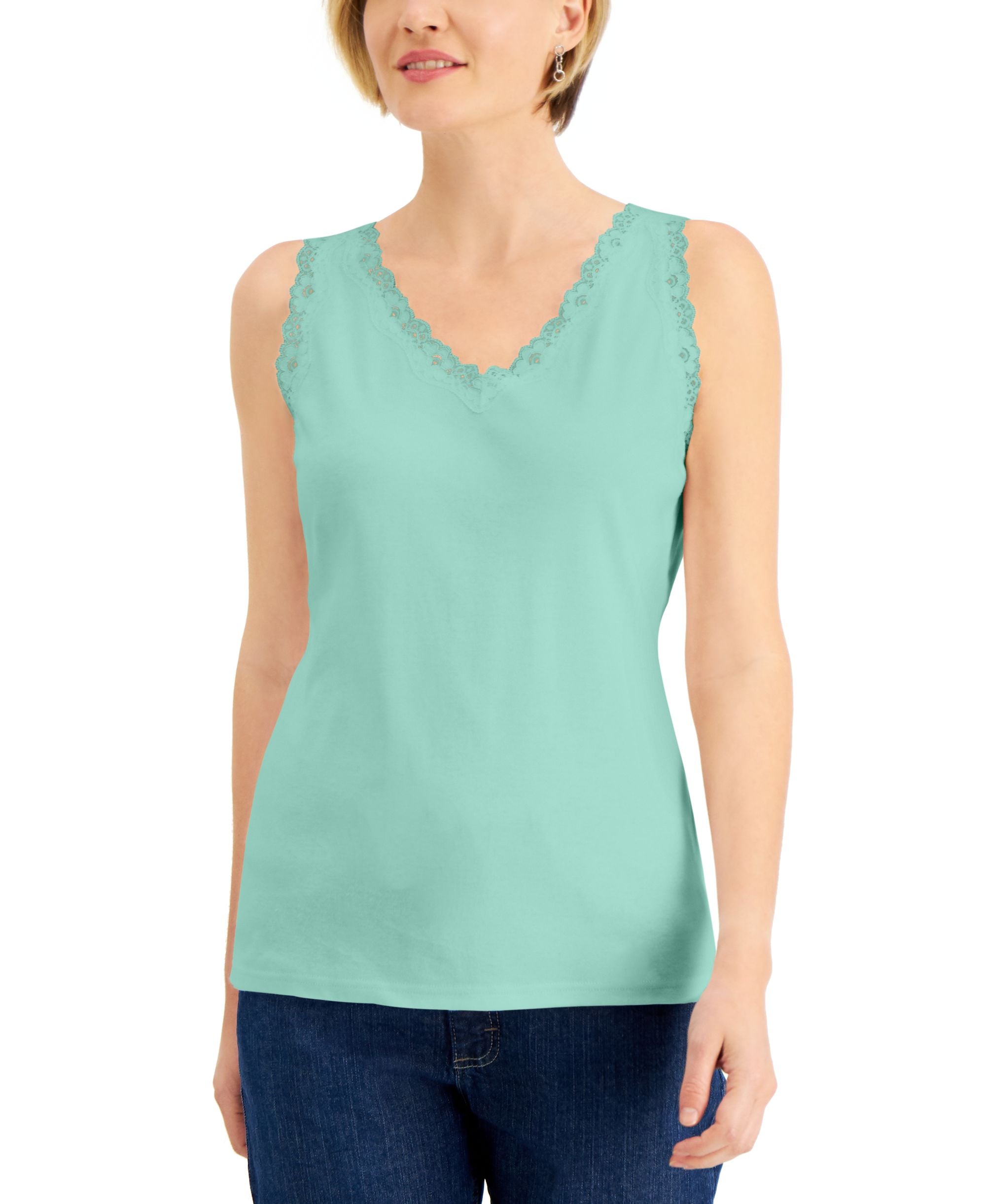 Cotton Scalloped-Lace Tank Premium Top
