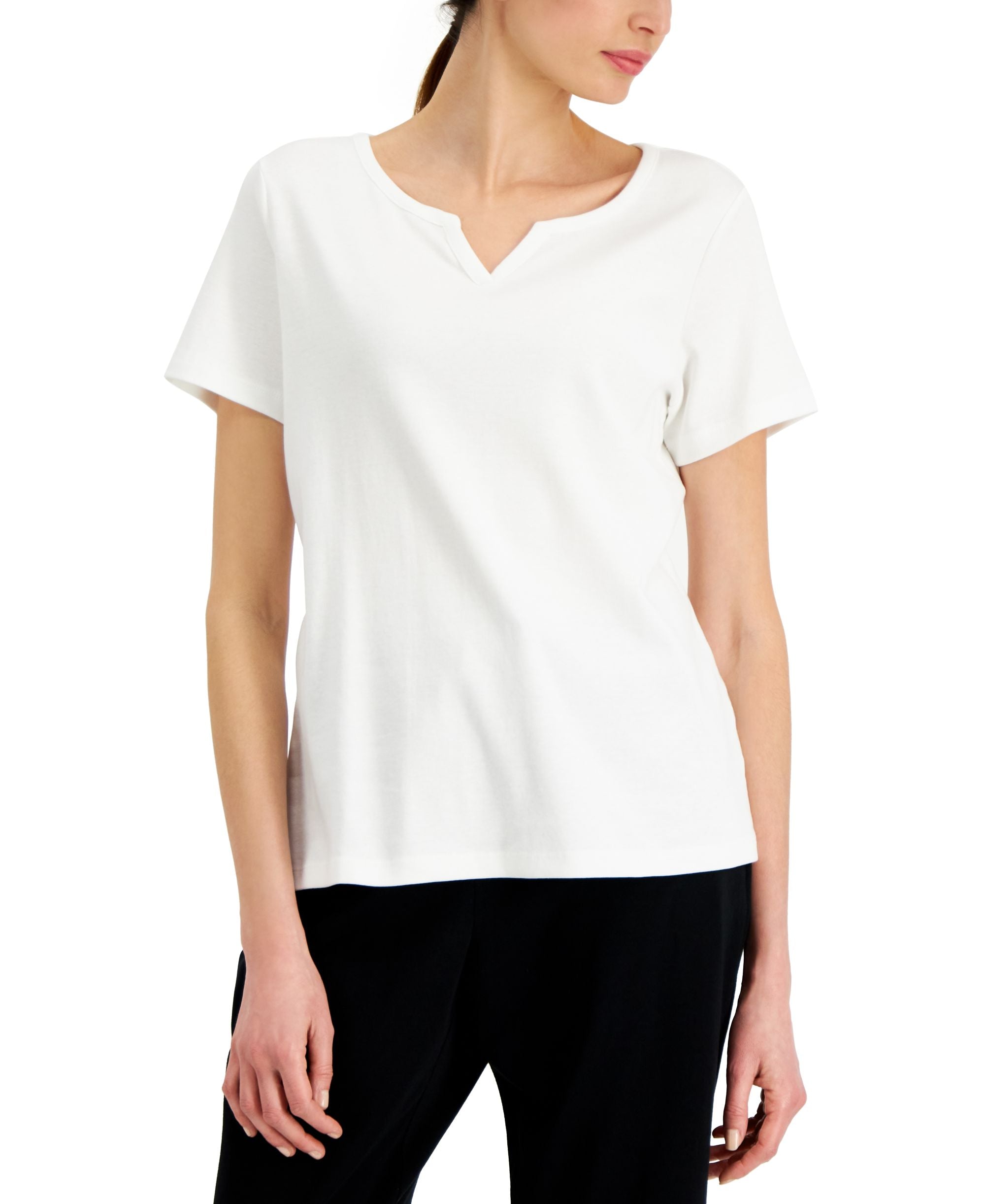 Karen Scott Cotton Split Neck Premium Top