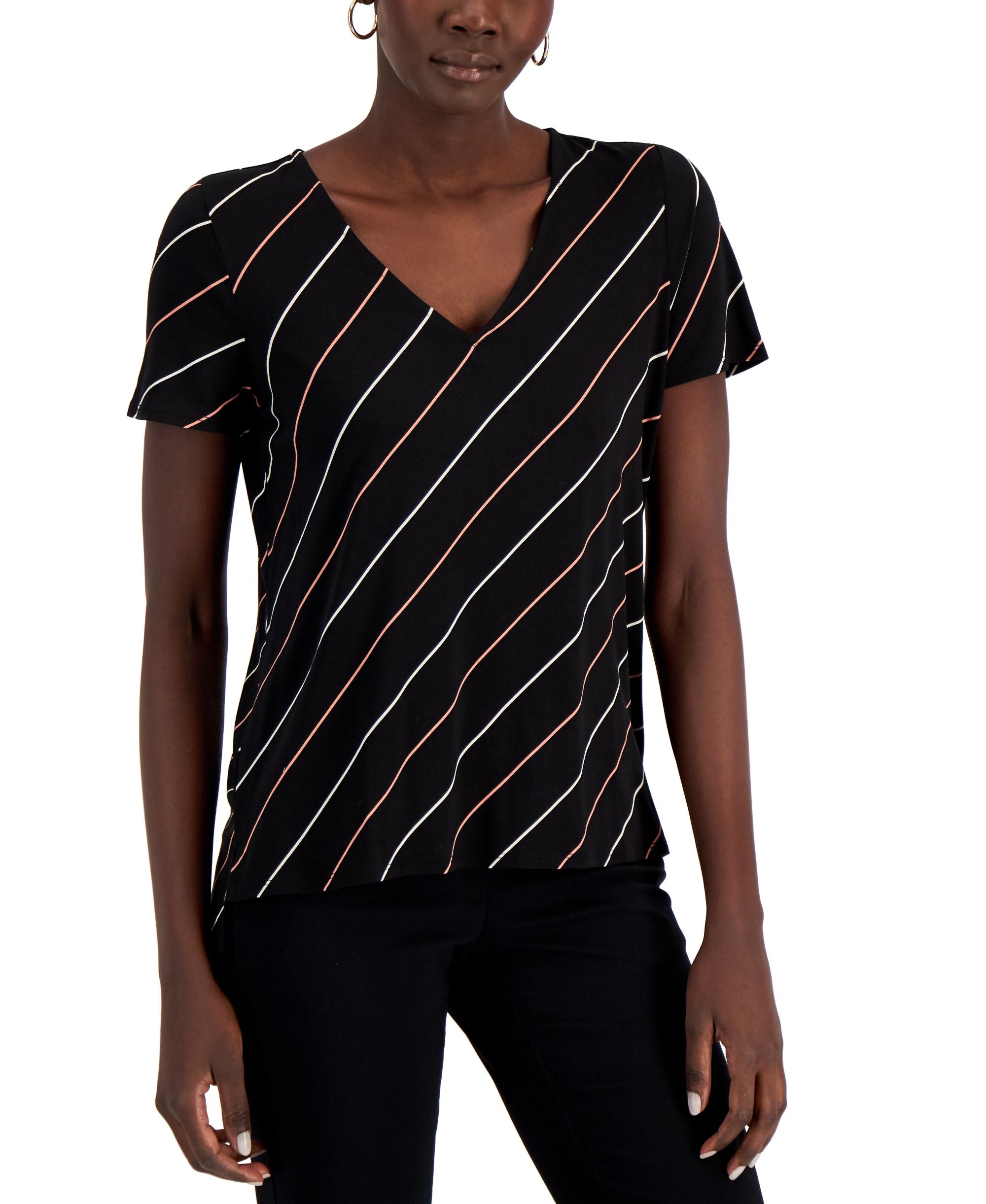 Alfani Striped V Neck Premium Top